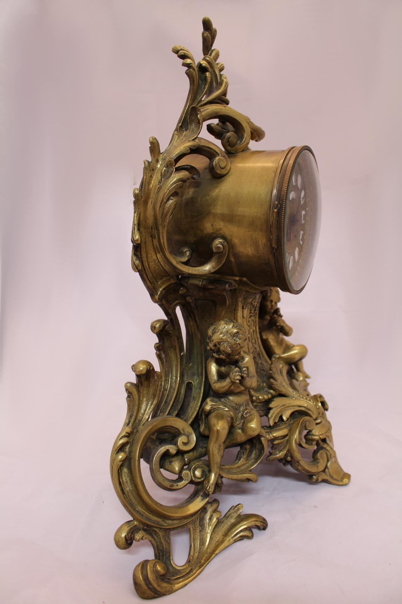 Pendule ancienne française en bronze doré Cherubs Putti Maison H. Riondet Napoleon III 2