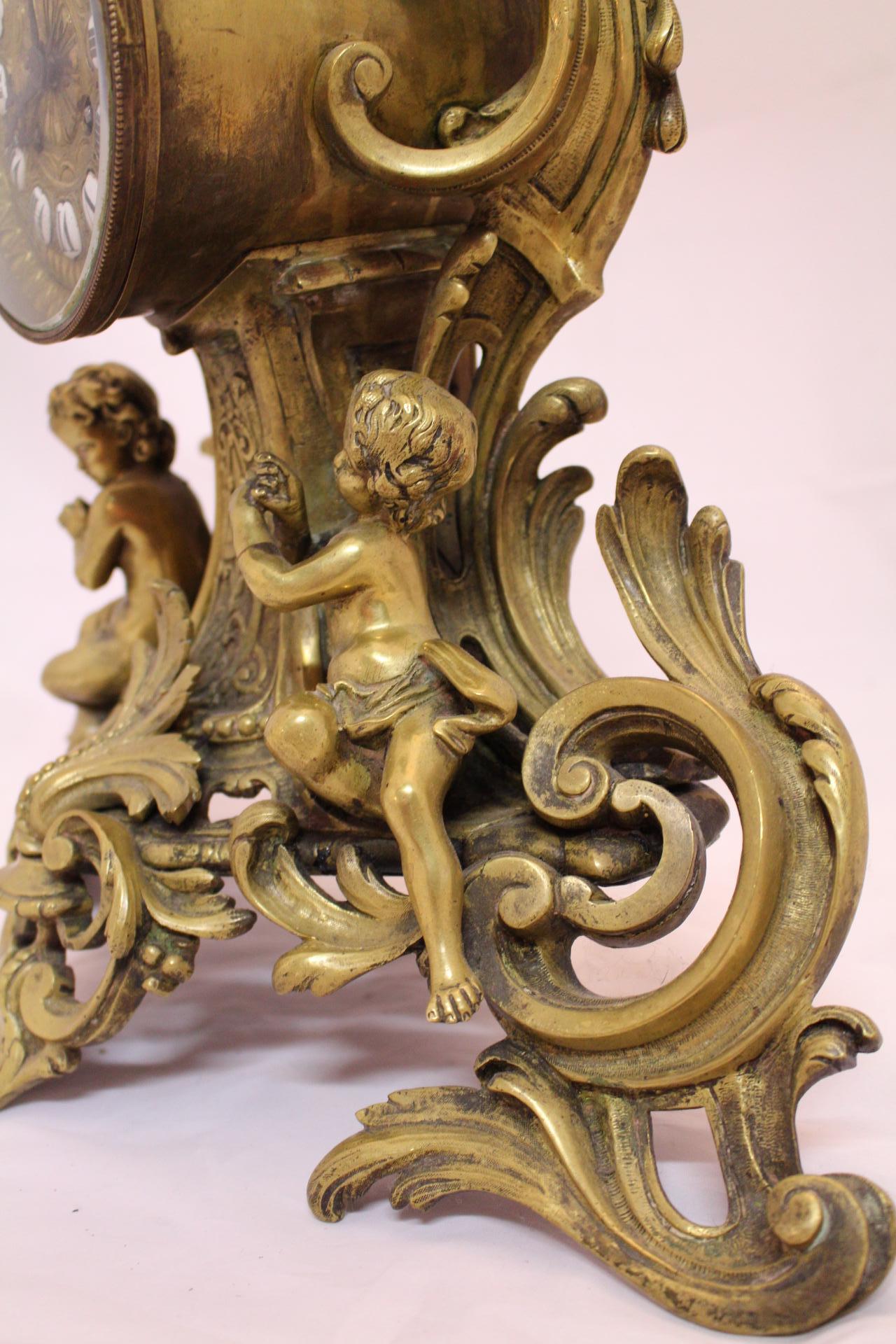 Napoléon III Pendule ancienne française en bronze doré Cherubs Putti Maison H. Riondet Napoleon III