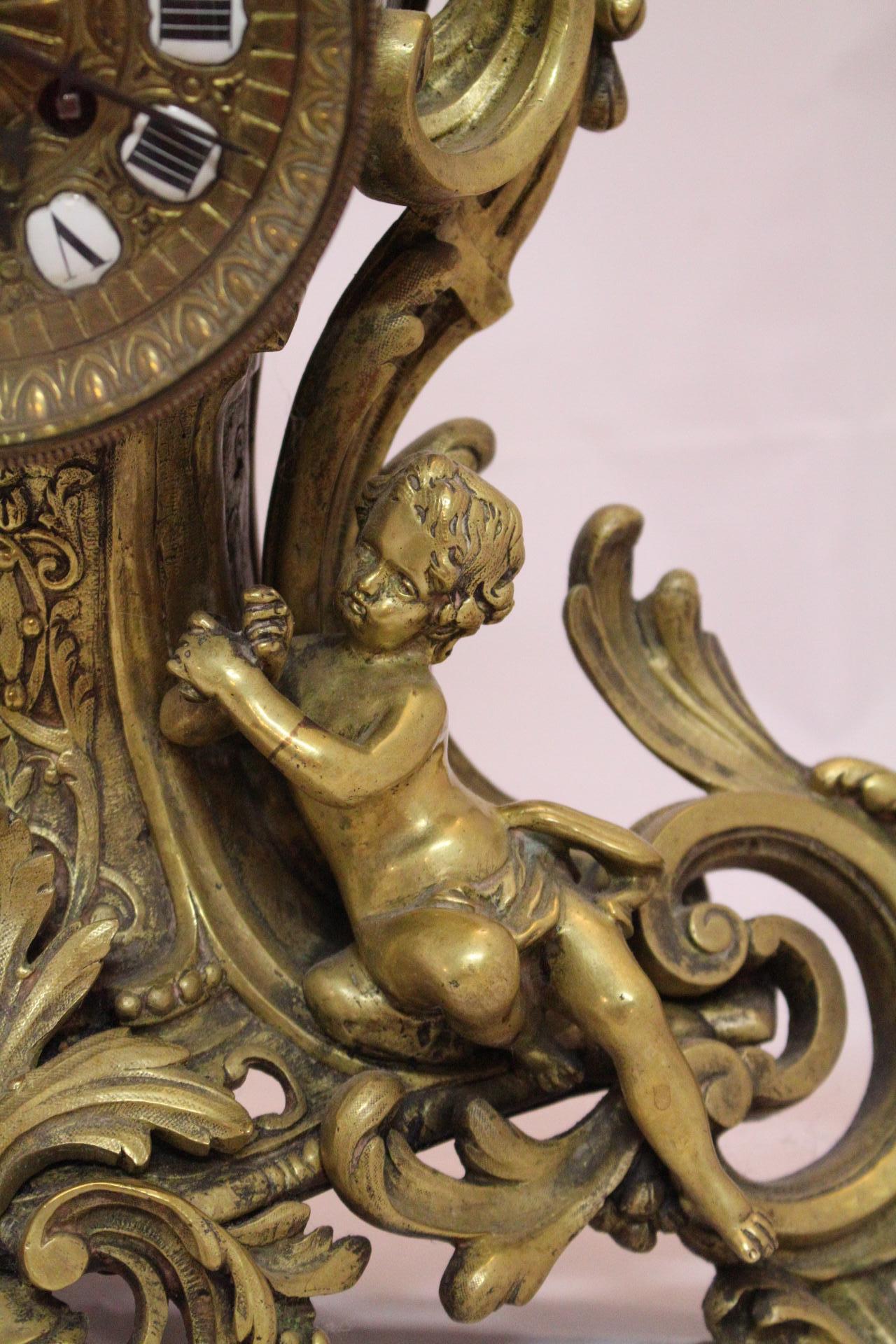 Pendule ancienne française en bronze doré Cherubs Putti Maison H. Riondet Napoleon III 1
