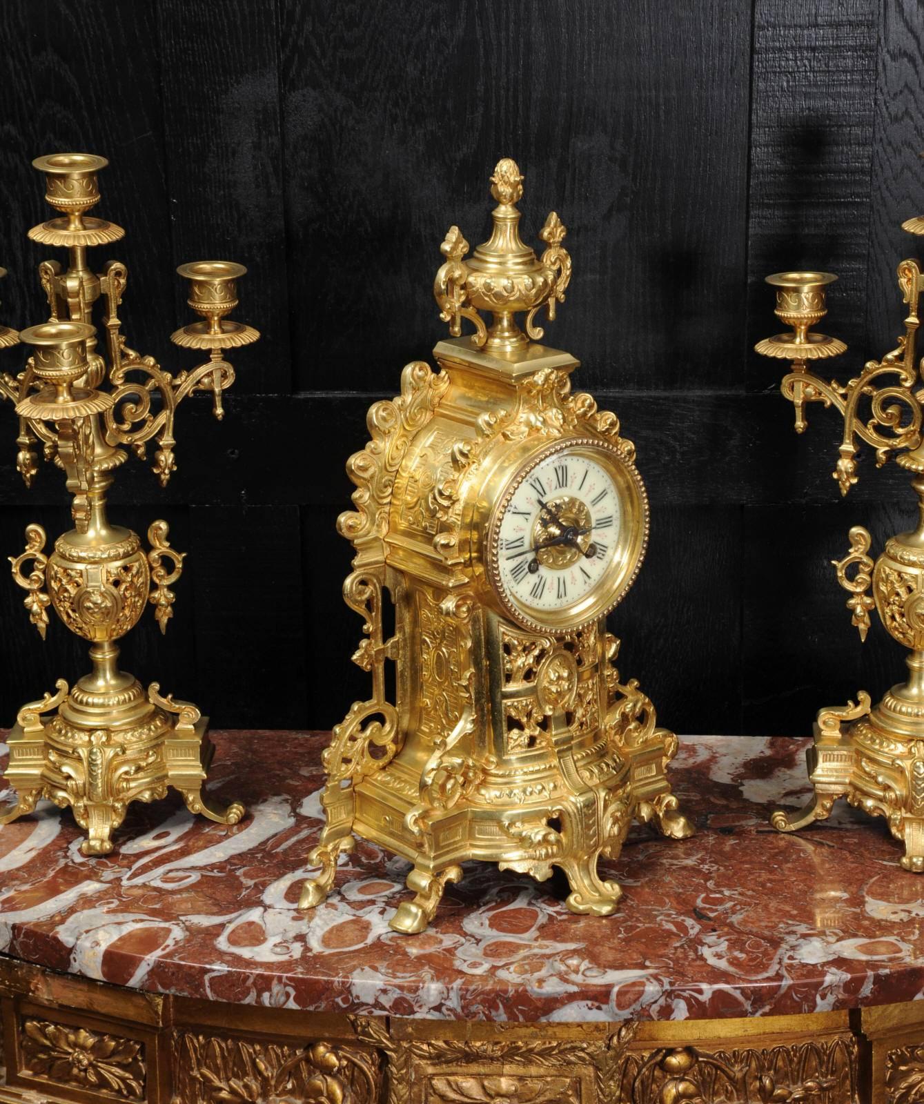 Antique French Gilt Bronze Clock Set 5