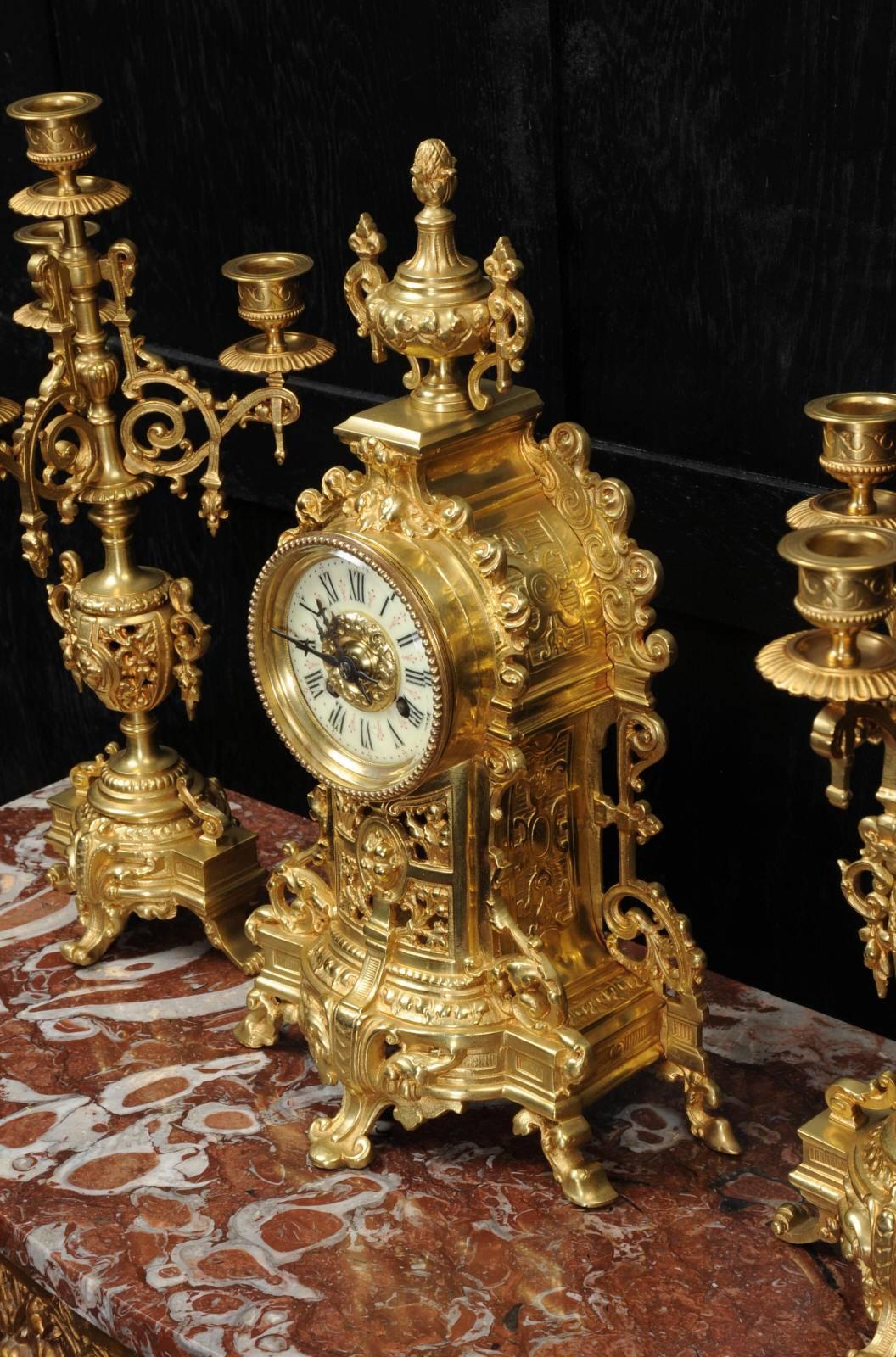 Antique French Gilt Bronze Clock Set 6
