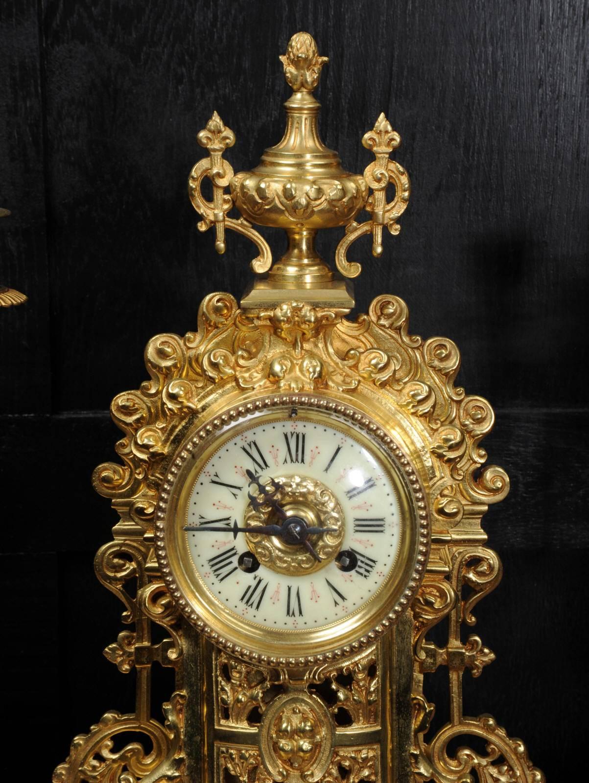 Antique French Gilt Bronze Clock Set 8