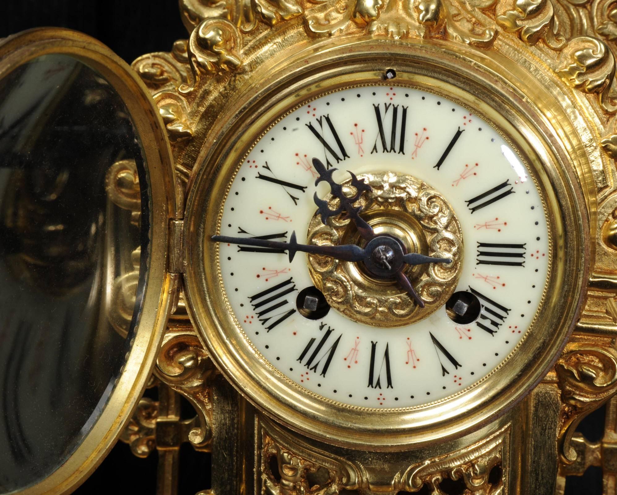 Antique French Gilt Bronze Clock Set 9