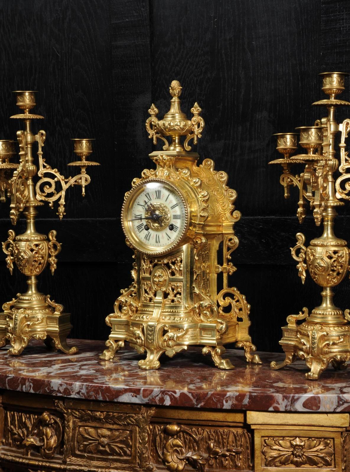 Antique French Gilt Bronze Clock Set 4