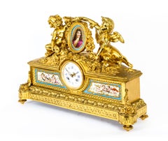 Antique French Gilt Bronze Clock with Portrait Plaque of Molière 19th Century