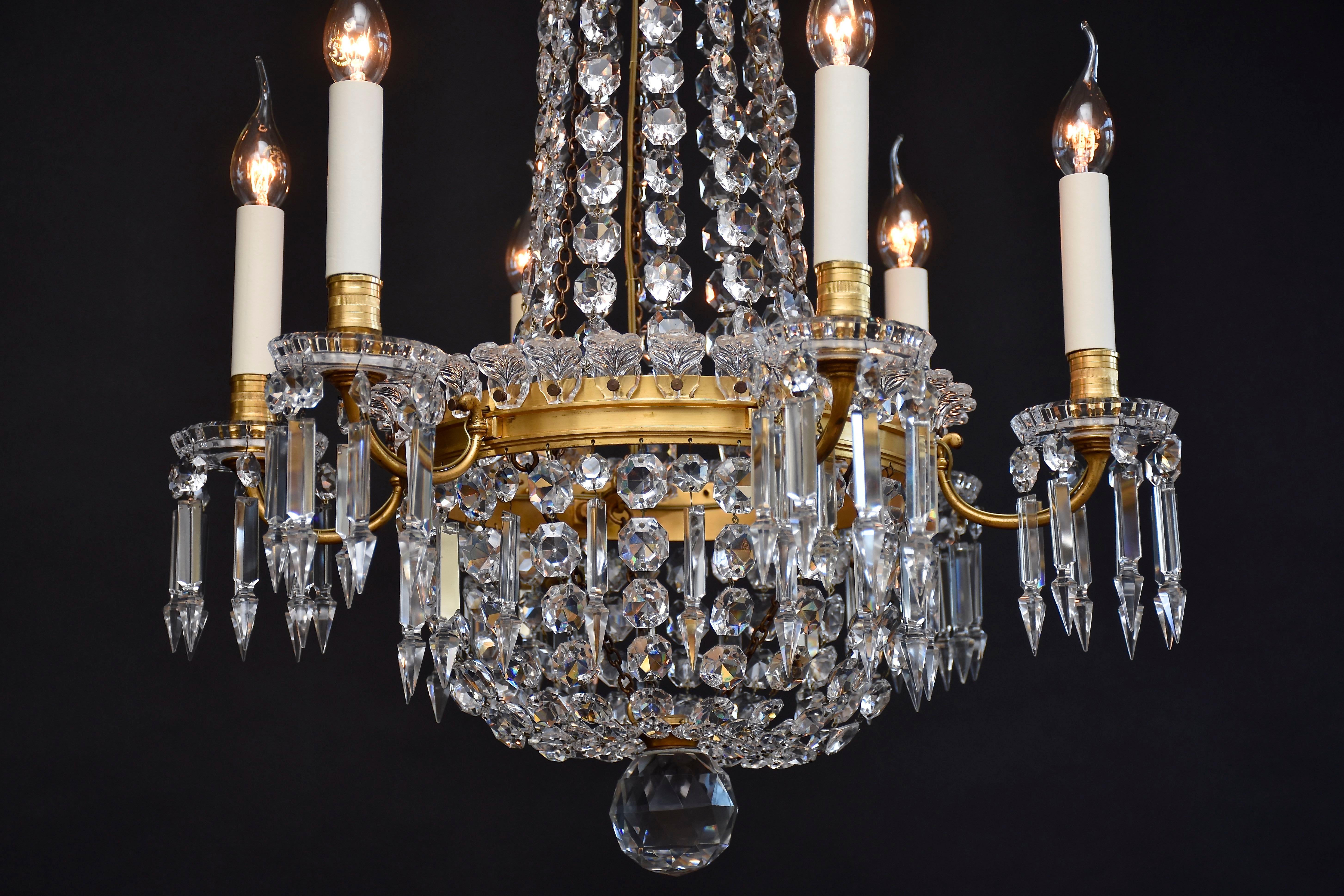 Gilt Antique French gilt bronze cut crystal Baccarat chandelier For Sale