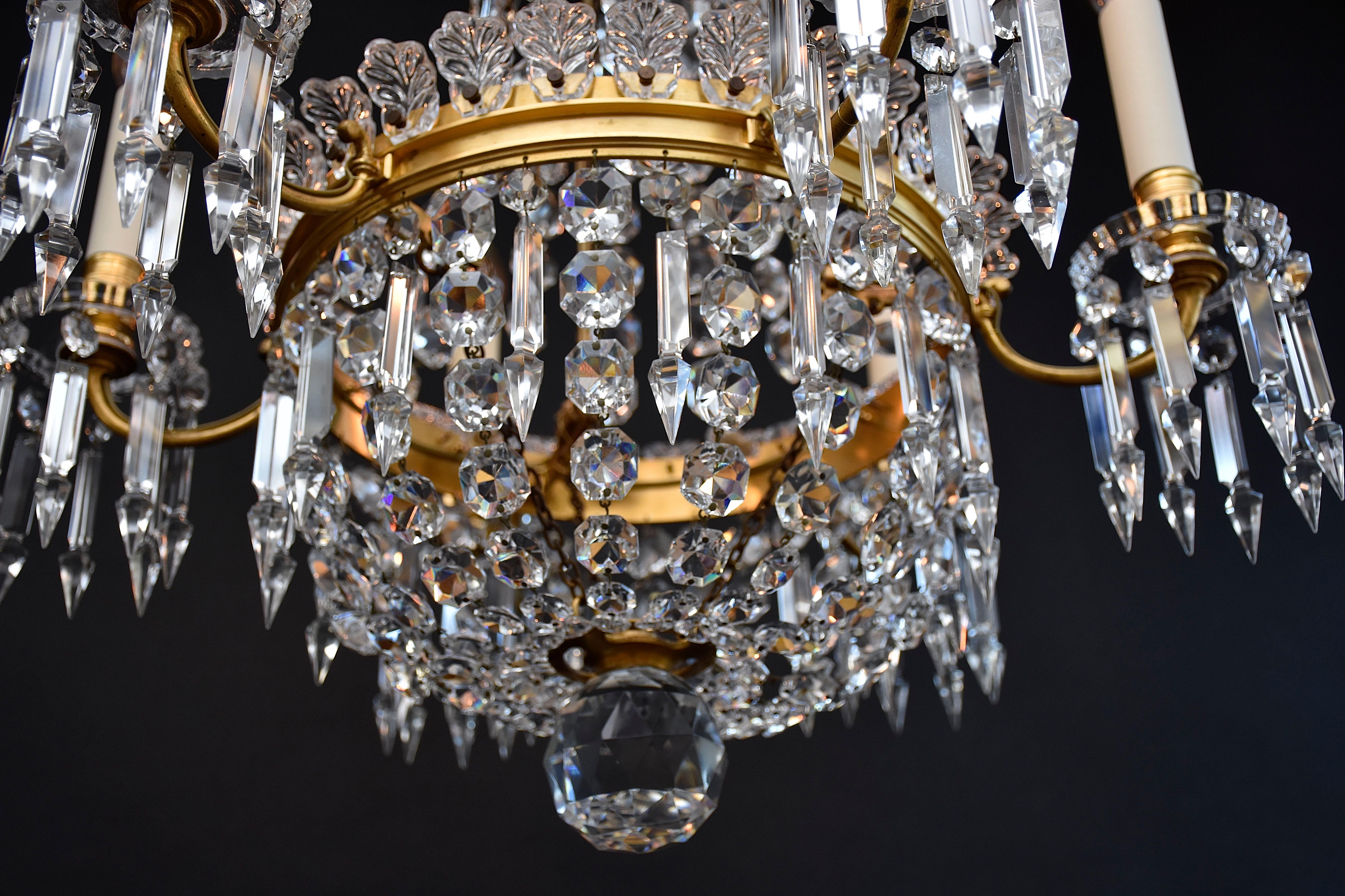 20th Century Antique French gilt bronze cut crystal Baccarat chandelier For Sale