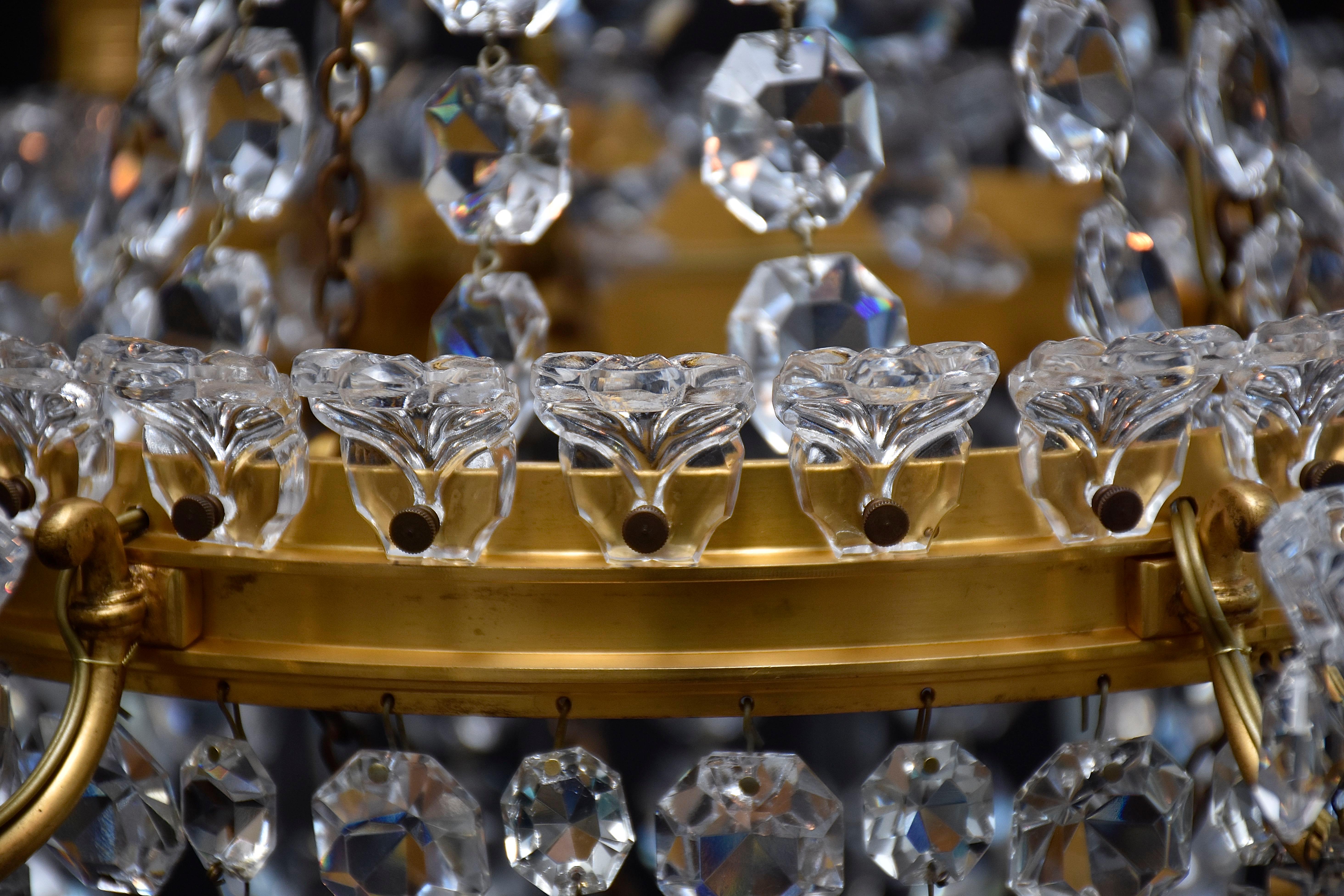 Antique French gilt bronze cut crystal Baccarat chandelier For Sale 1