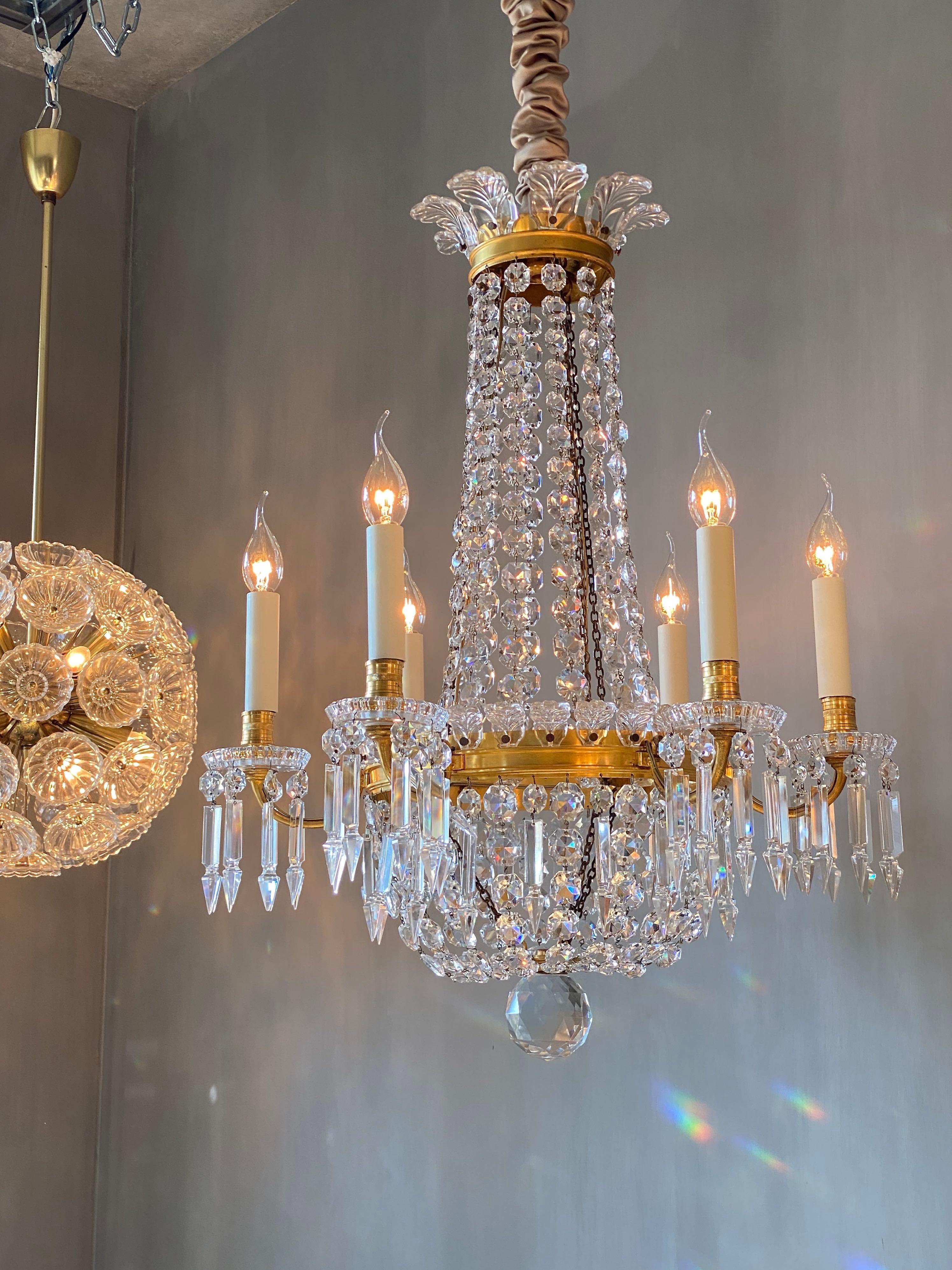 Antique French gilt bronze cut crystal Baccarat chandelier For Sale 2