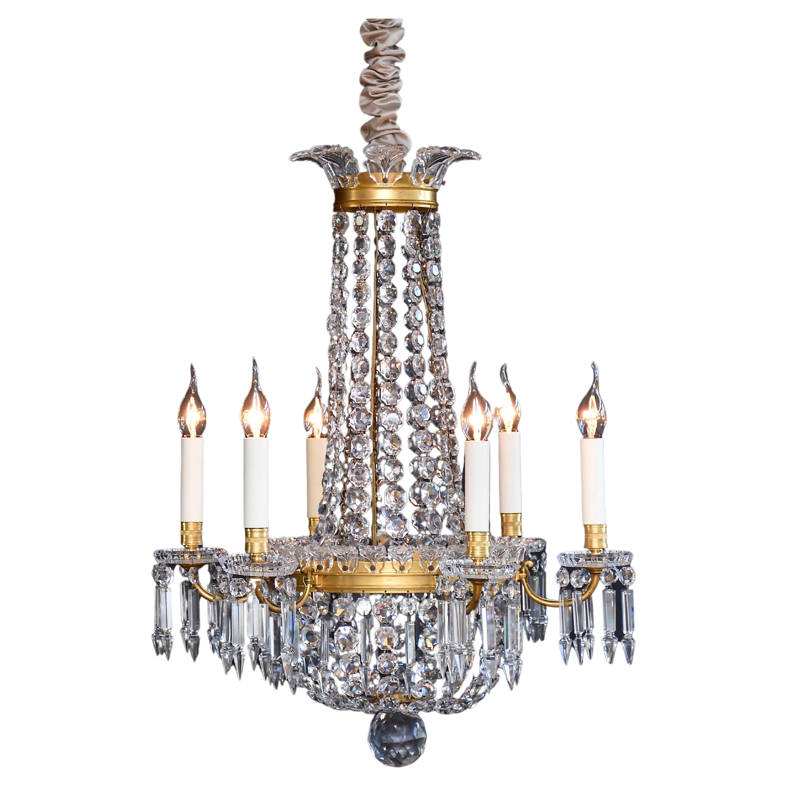 Antique French gilt bronze cut crystal Baccarat chandelier For Sale