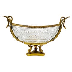 Antique French Gilt Bronze & Cut Crystal Fruit Bowl – Swan & Putti Motif