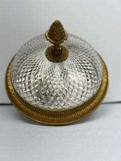 Antique French Bronce Dorado y Cristal Tallado Estilo Regencia Flush Mount 2 Light