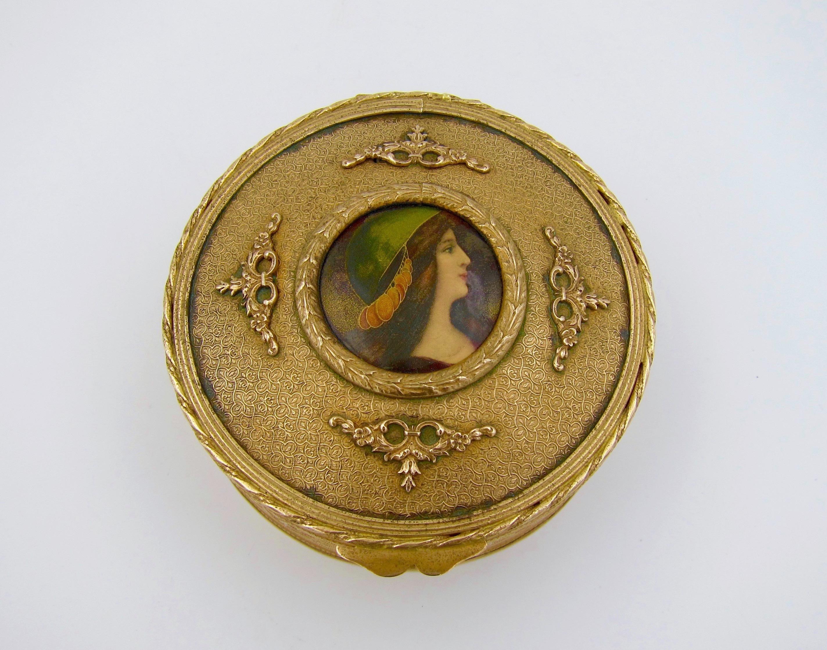 Antique French Gilt Bronze Vanity Box with an Enamel Portrait 1