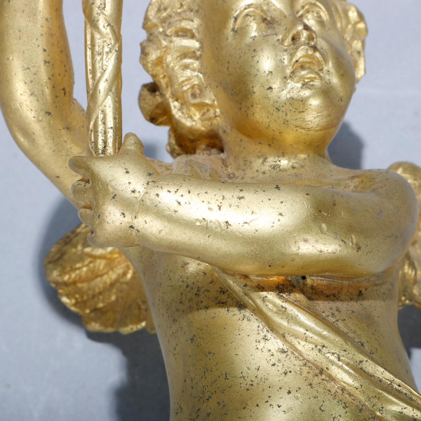 Classical Greek Antique French Gilt Bronze Figural Cherub Statue Element, circa 1890