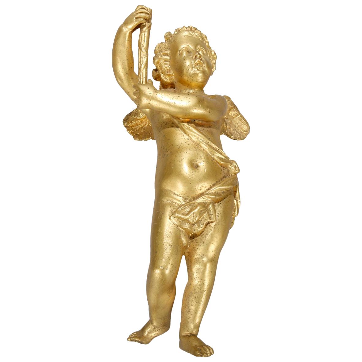 Antique French Gilt Bronze Figural Cherub Statue Element, circa 1890