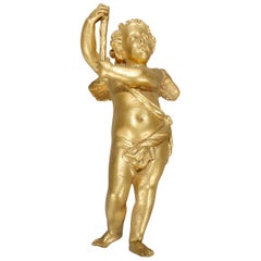 Antique French Gilt Bronze Figural Cherub Statue Element, circa 1890