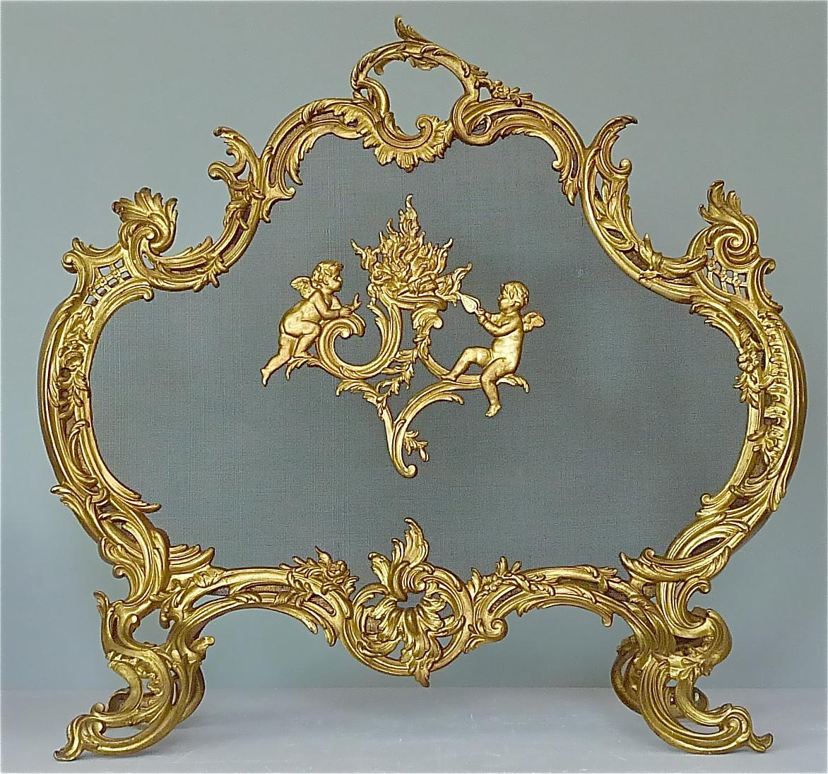 Antique French Gilt Bronze Fire Place Screen 19th Century Cherub Louis XV Style For Sale 17
