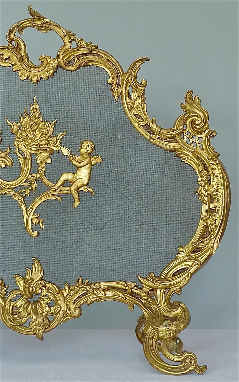 Antiker französischer vergoldeter Bronze-Kaminschirm im Louis-XV-Stil des 19. Jahrhunderts (Louis XV.) im Angebot