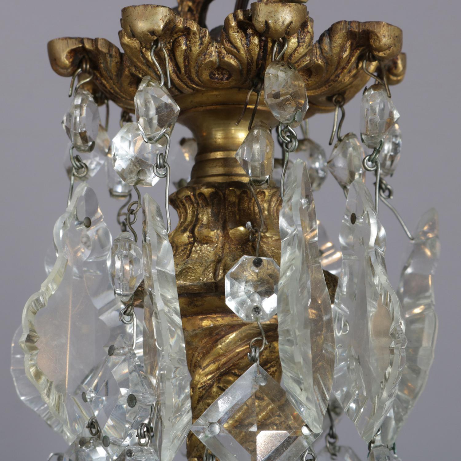 Antique French Gilt Bronze Foliate and Cut Crystal Five-Light Chandelier 3