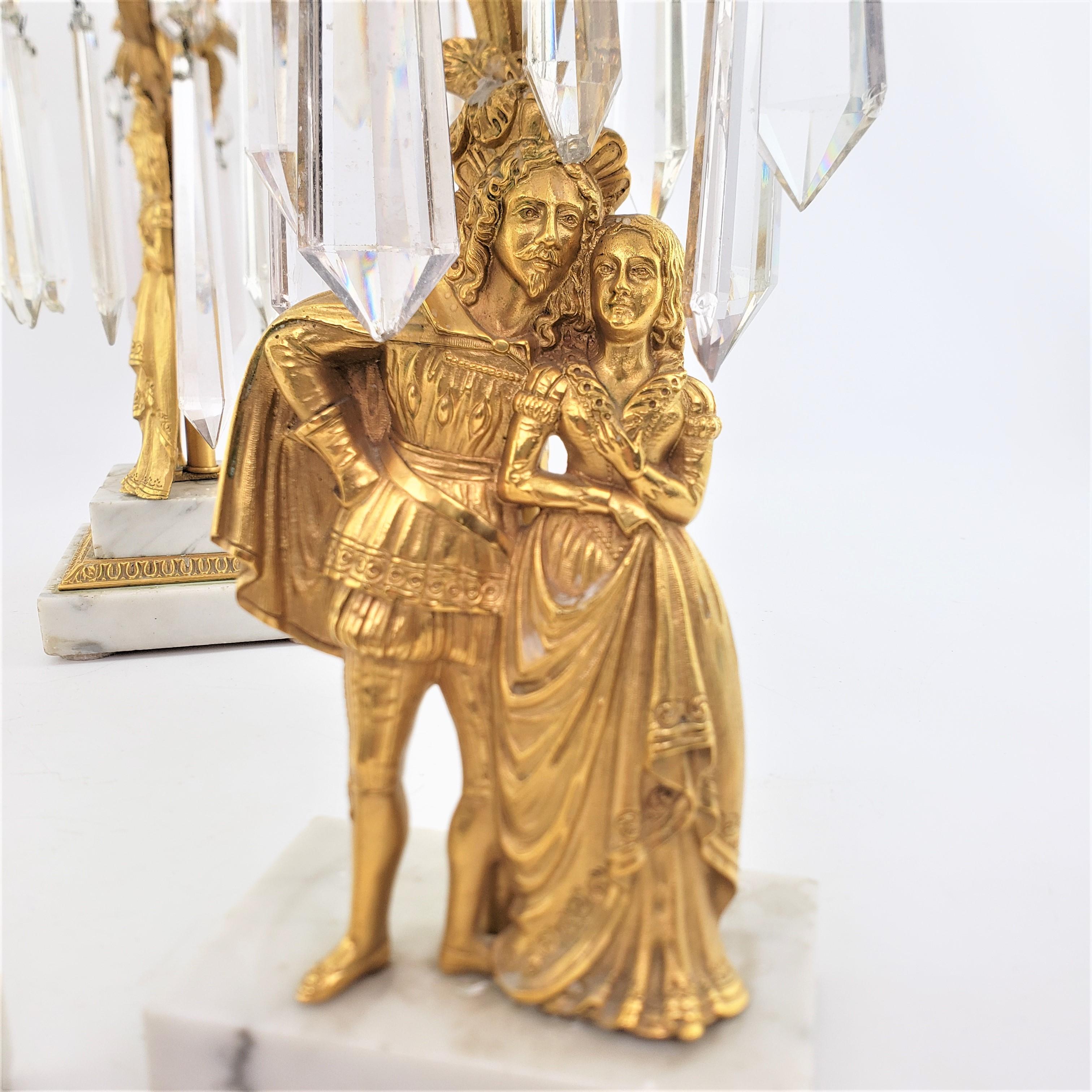 Antique French Gilt Bronze Girandole & Matching Lusters with Cast Noble Figures For Sale 7