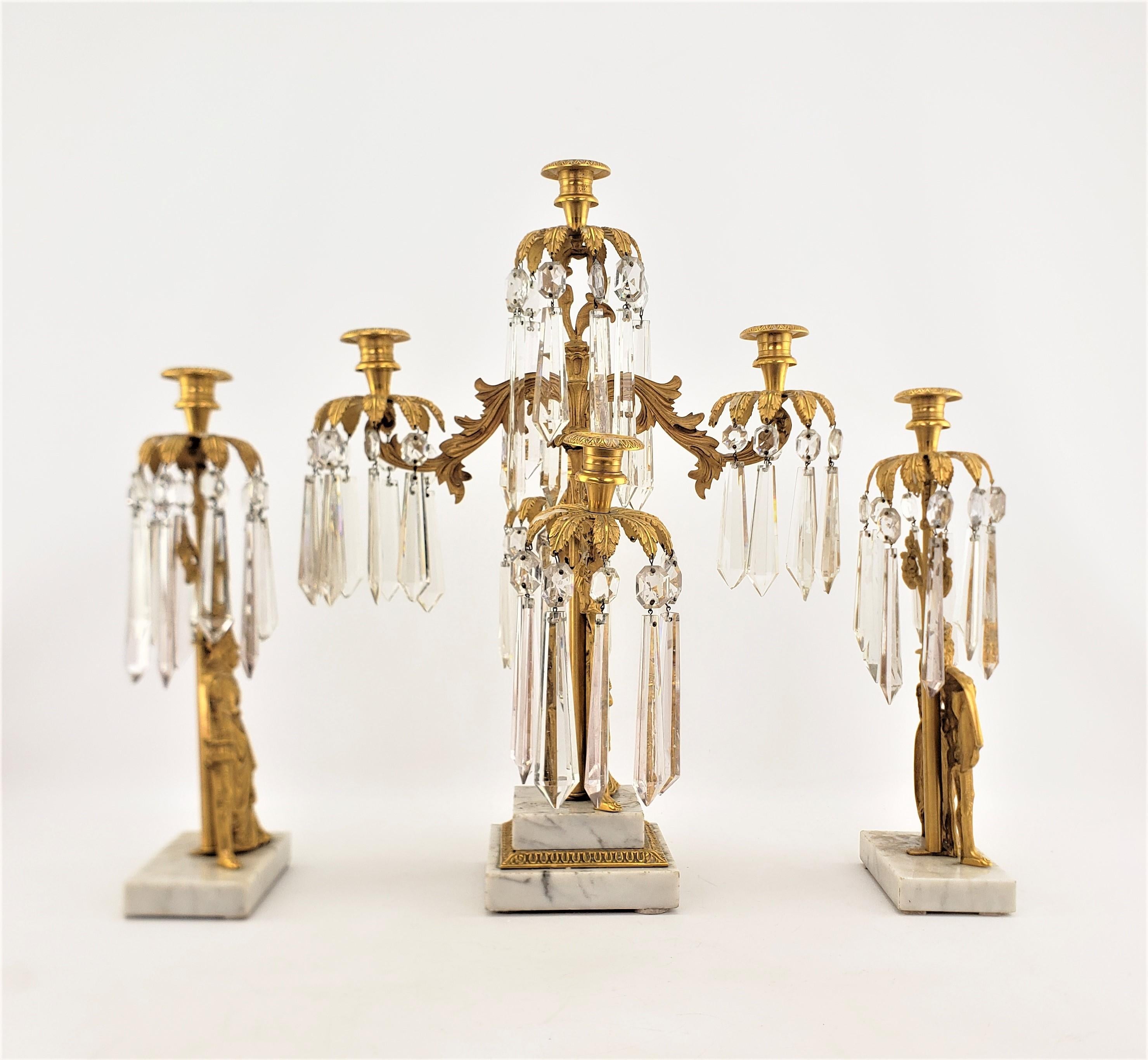 Antique French Gilt Bronze Girandole & Matching Lusters with Cast Noble Figures For Sale 1