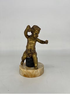 Antique French Gilt Bronze “Grapes into Wine” Cherub Statue Falconet Style