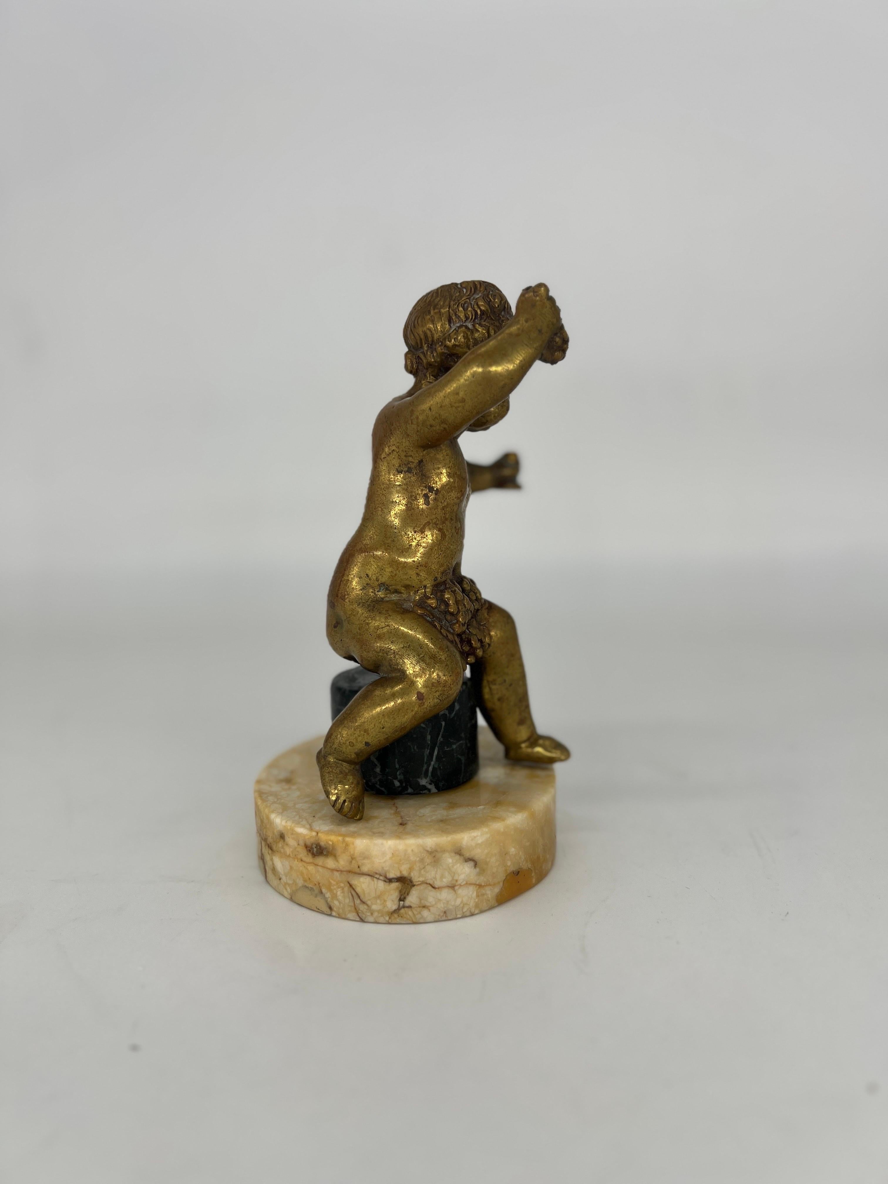 Antique French Gilt Bronze “Grapes into Wine” Cherub Statue Falconet Style In Good Condition For Sale In Atlanta, GA