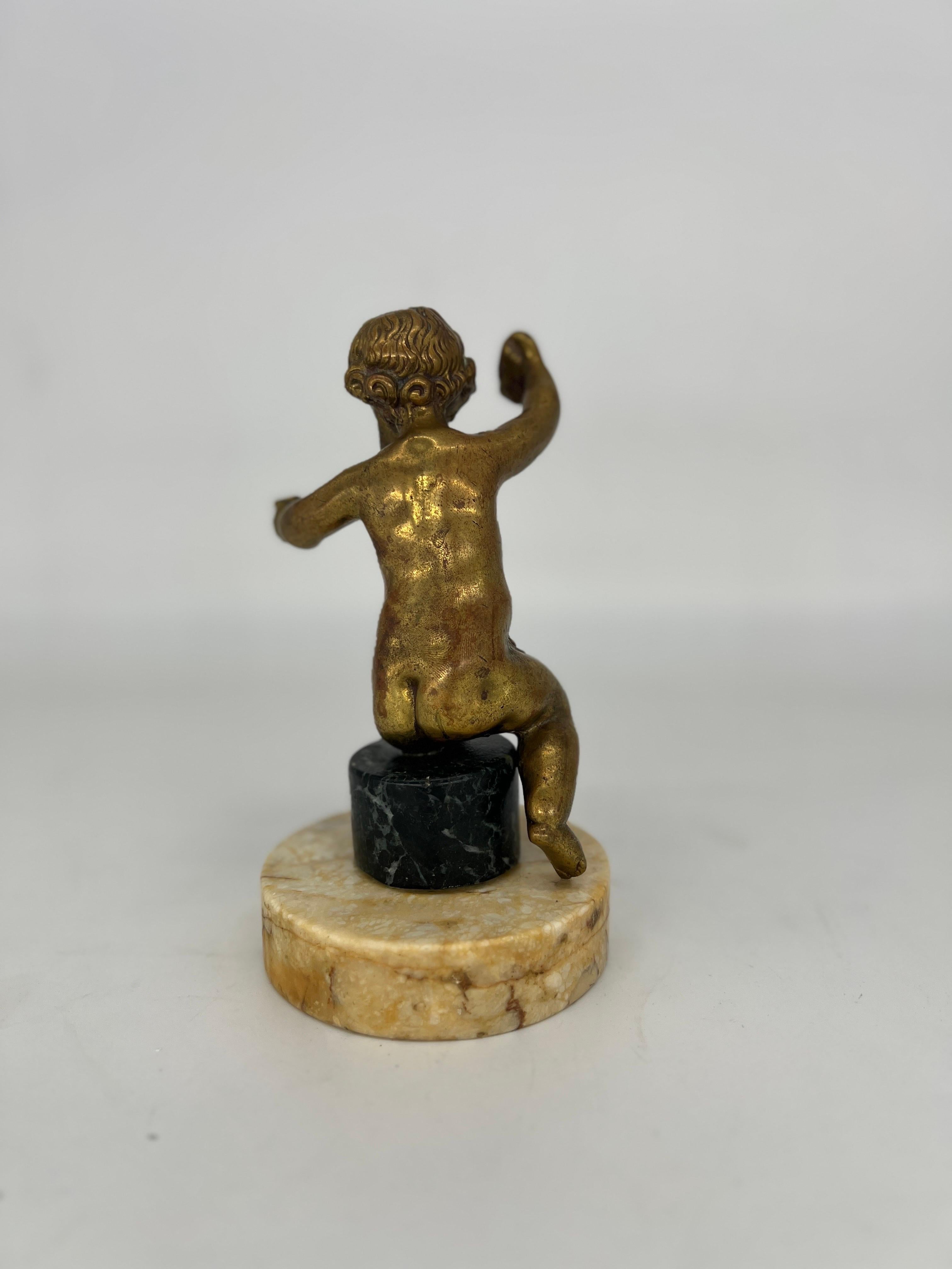 19th Century Antique French Gilt Bronze “Grapes into Wine” Cherub Statue Falconet Style For Sale