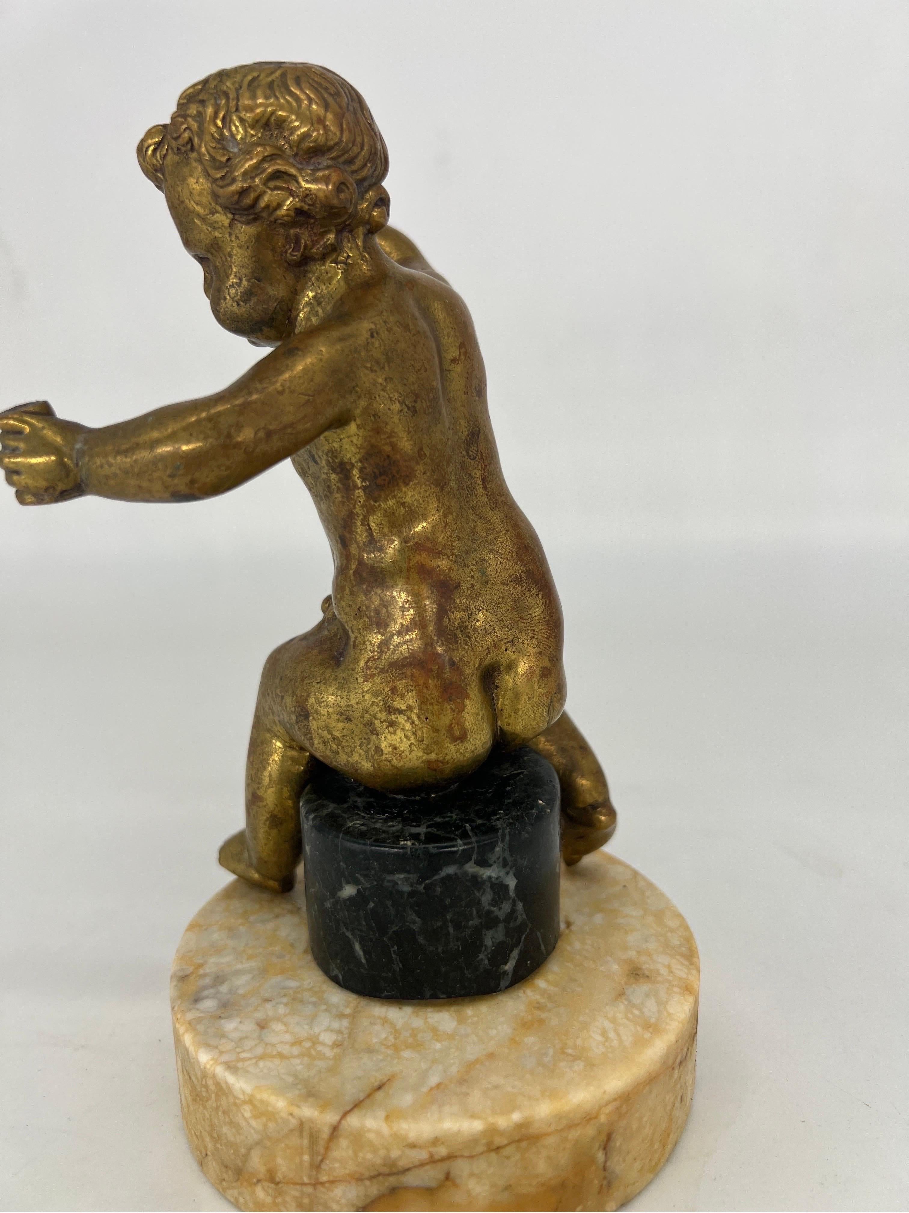 Antique French Gilt Bronze “Grapes into Wine” Cherub Statue Falconet Style For Sale 1
