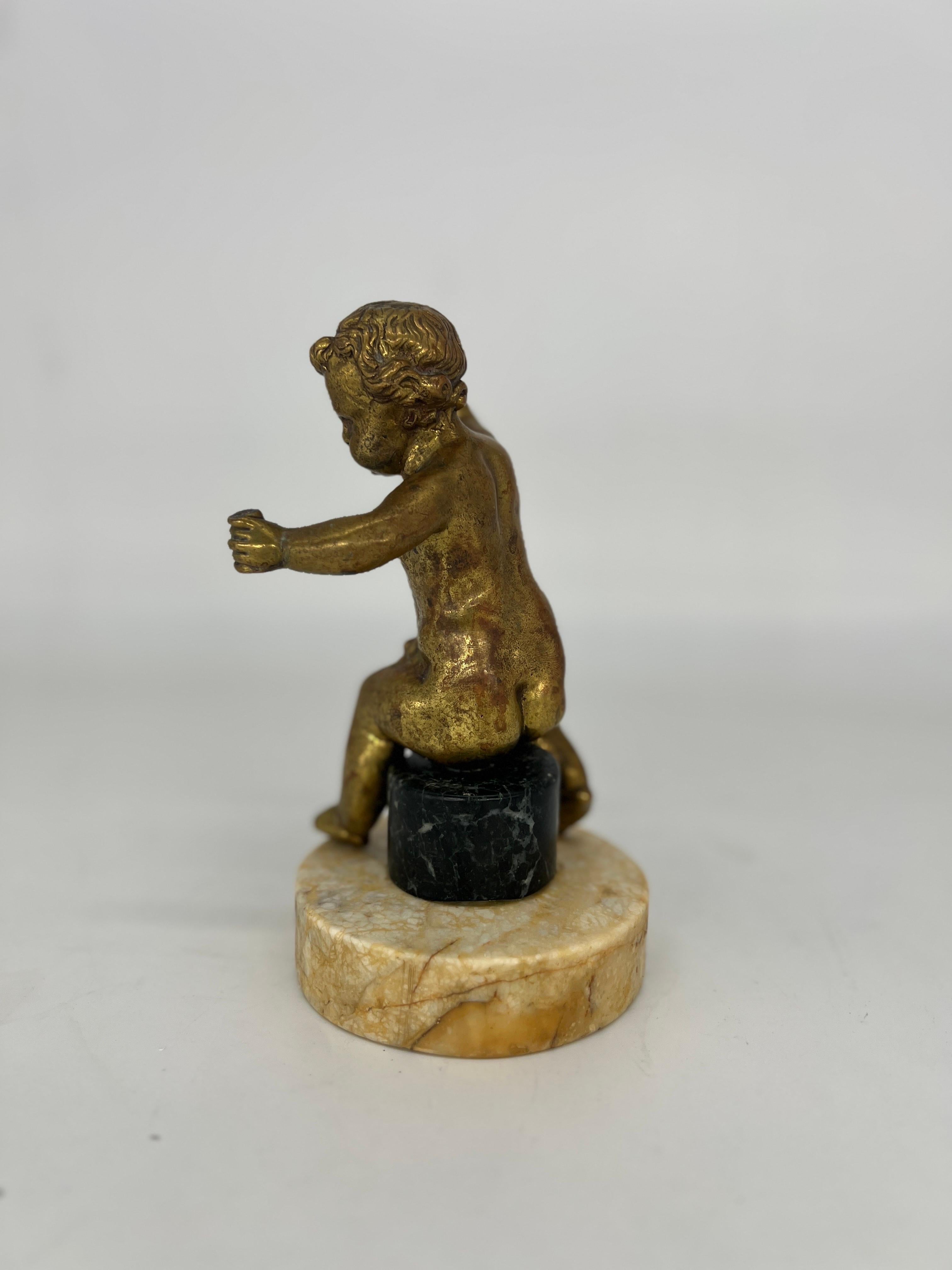 Antique French Gilt Bronze “Grapes into Wine” Cherub Statue Falconet Style For Sale 3