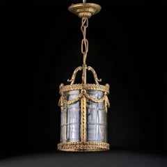 Antique French Gilt Bronze Hanging Lantern with Faceted Glass - 7.9 in