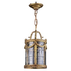 Antique French Gilt Bronze Hanging Lantern with Faceted Glass - 7.9 in
