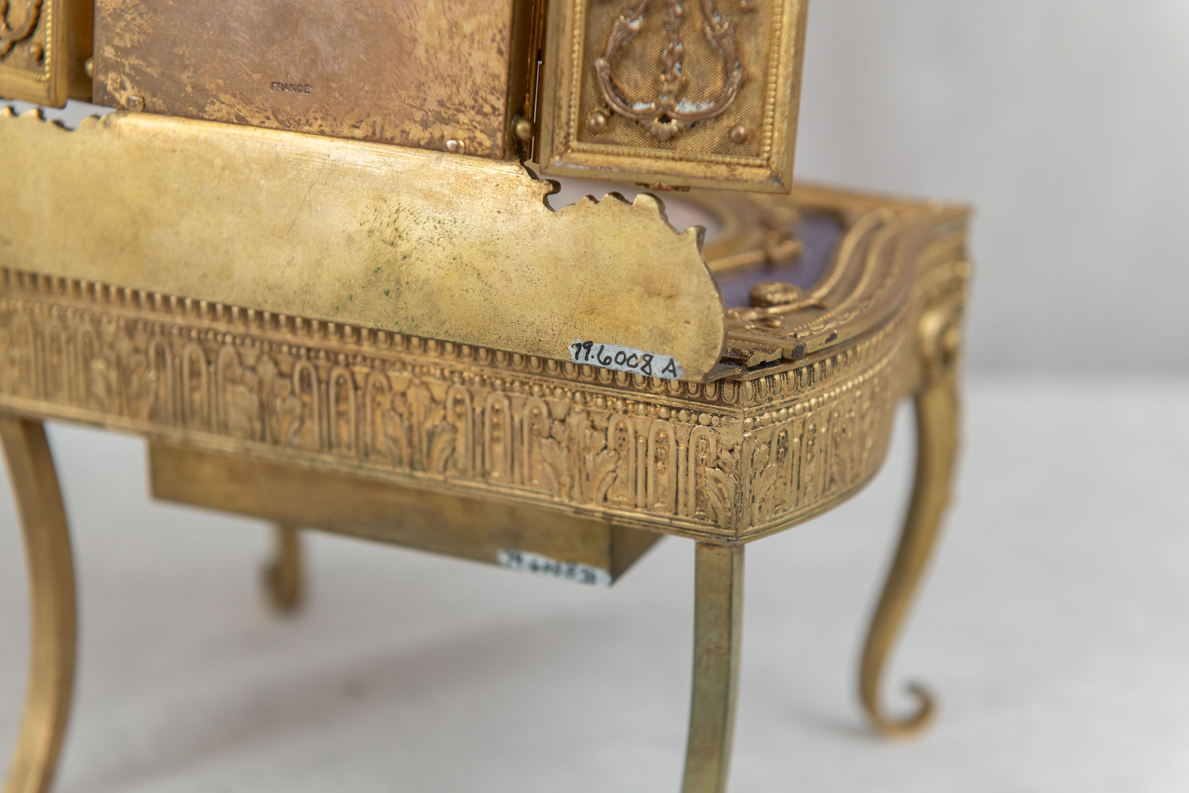 Antique French Gilt Bronze Jewelry Box / Miniature Triple Mirror Vanity 6