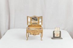 Antique French Gilt Bronze Jewelry Box / Miniature Triple Mirror Vanity