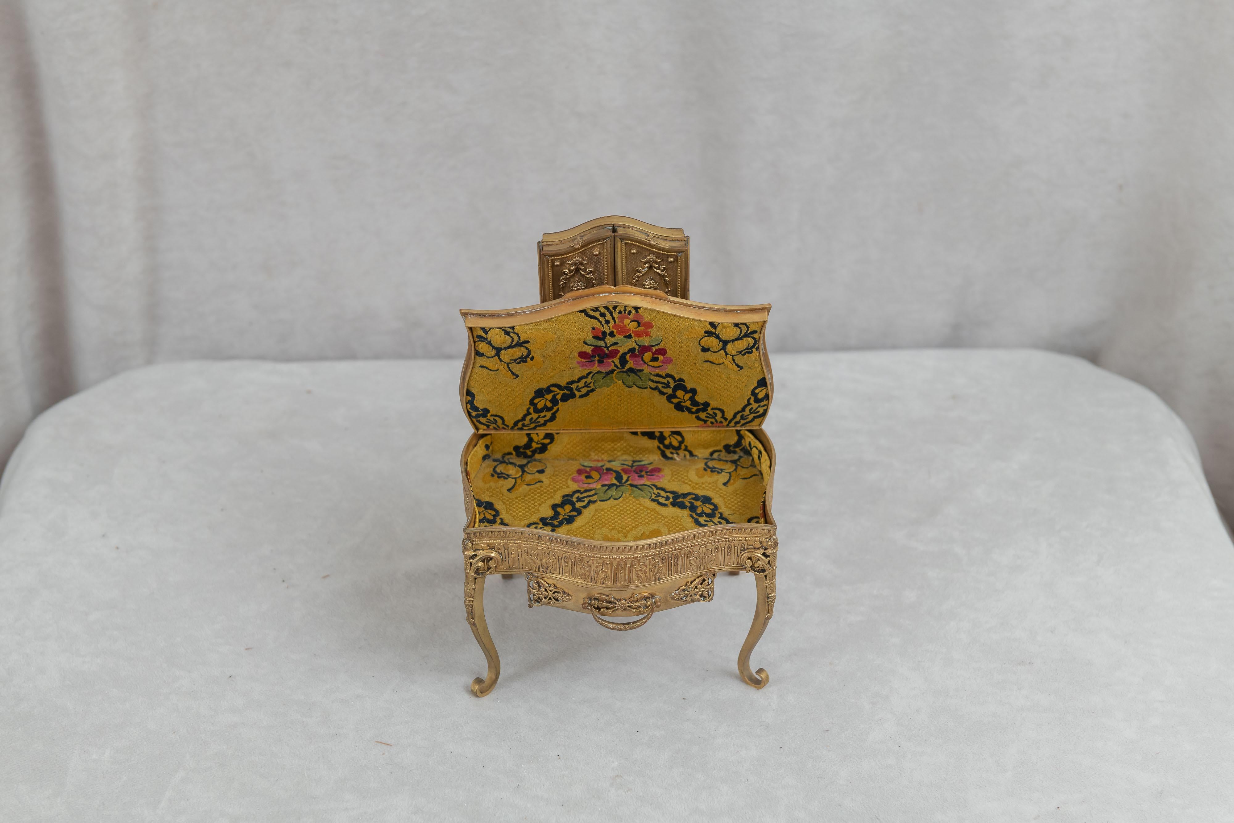 Antique French Gilt Bronze Jewelry Box / Miniature Triple Mirror Vanity 1