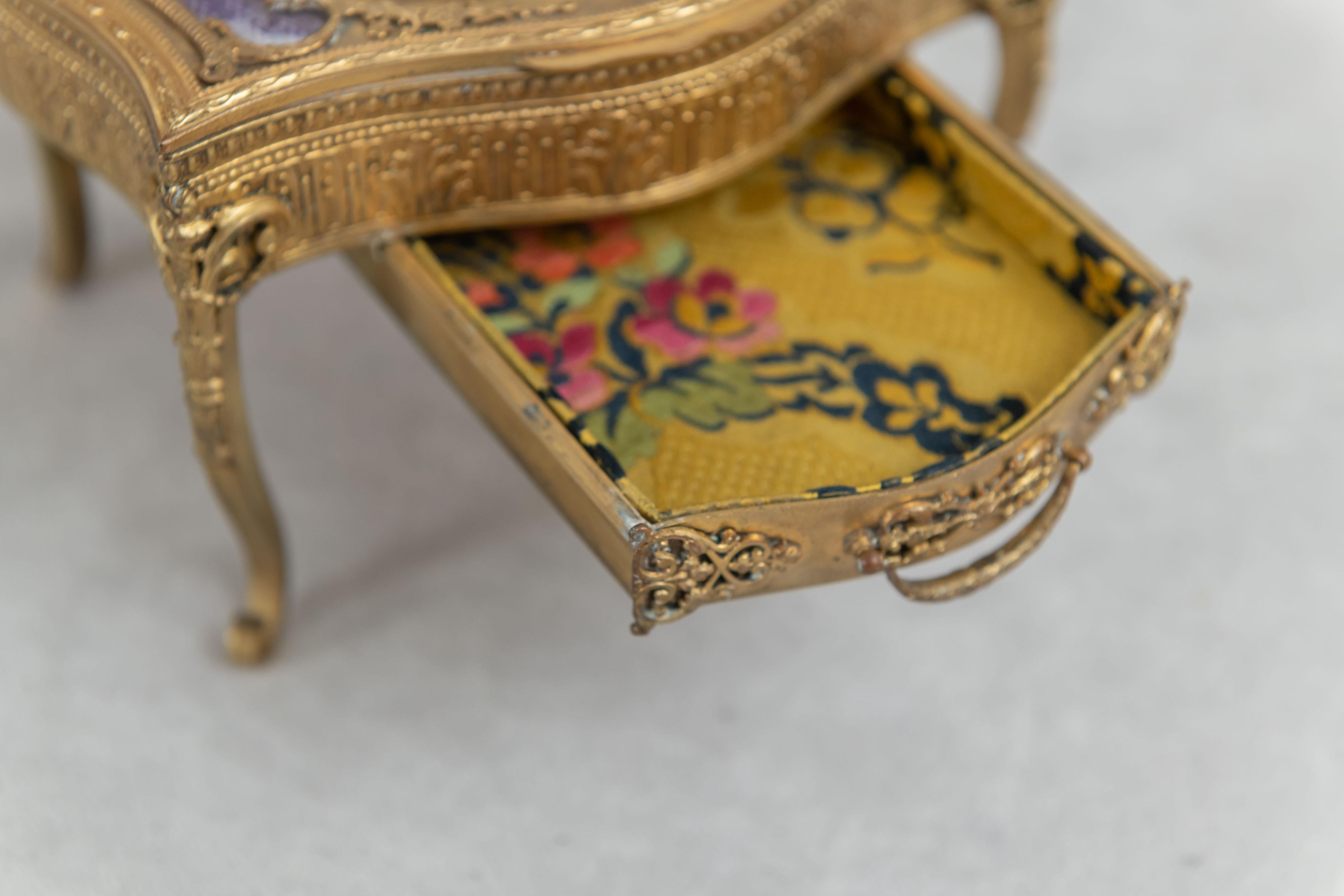 Antique French Gilt Bronze Jewelry Box / Miniature Triple Mirror Vanity 3