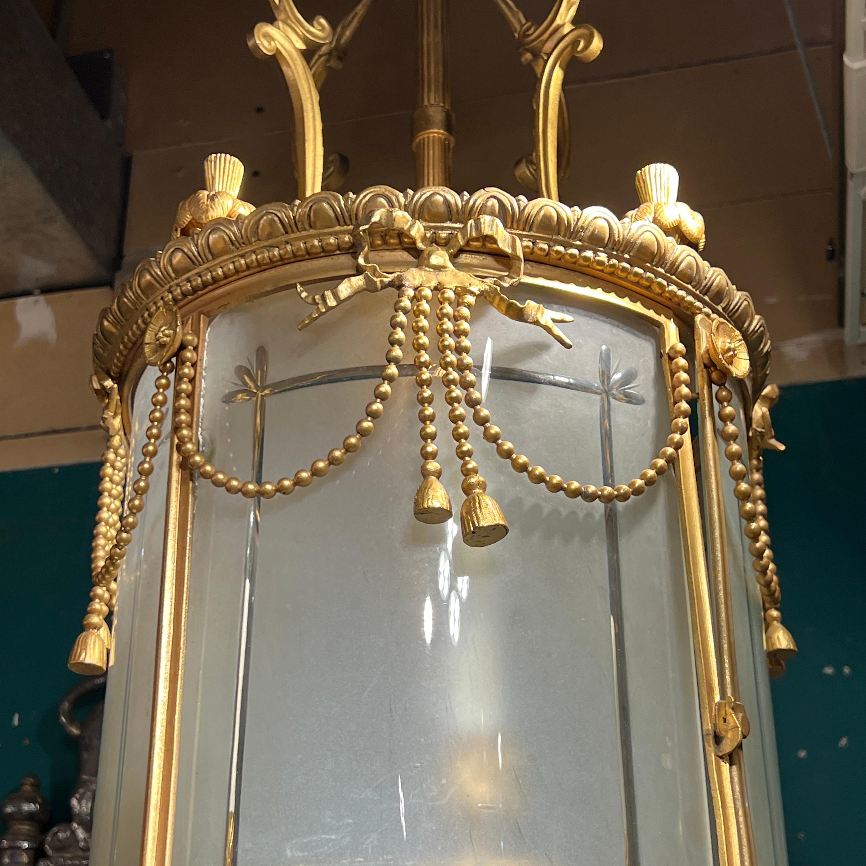 Antique French Gilt Bronze Lantern in the  Louis XVI Style For Sale 8