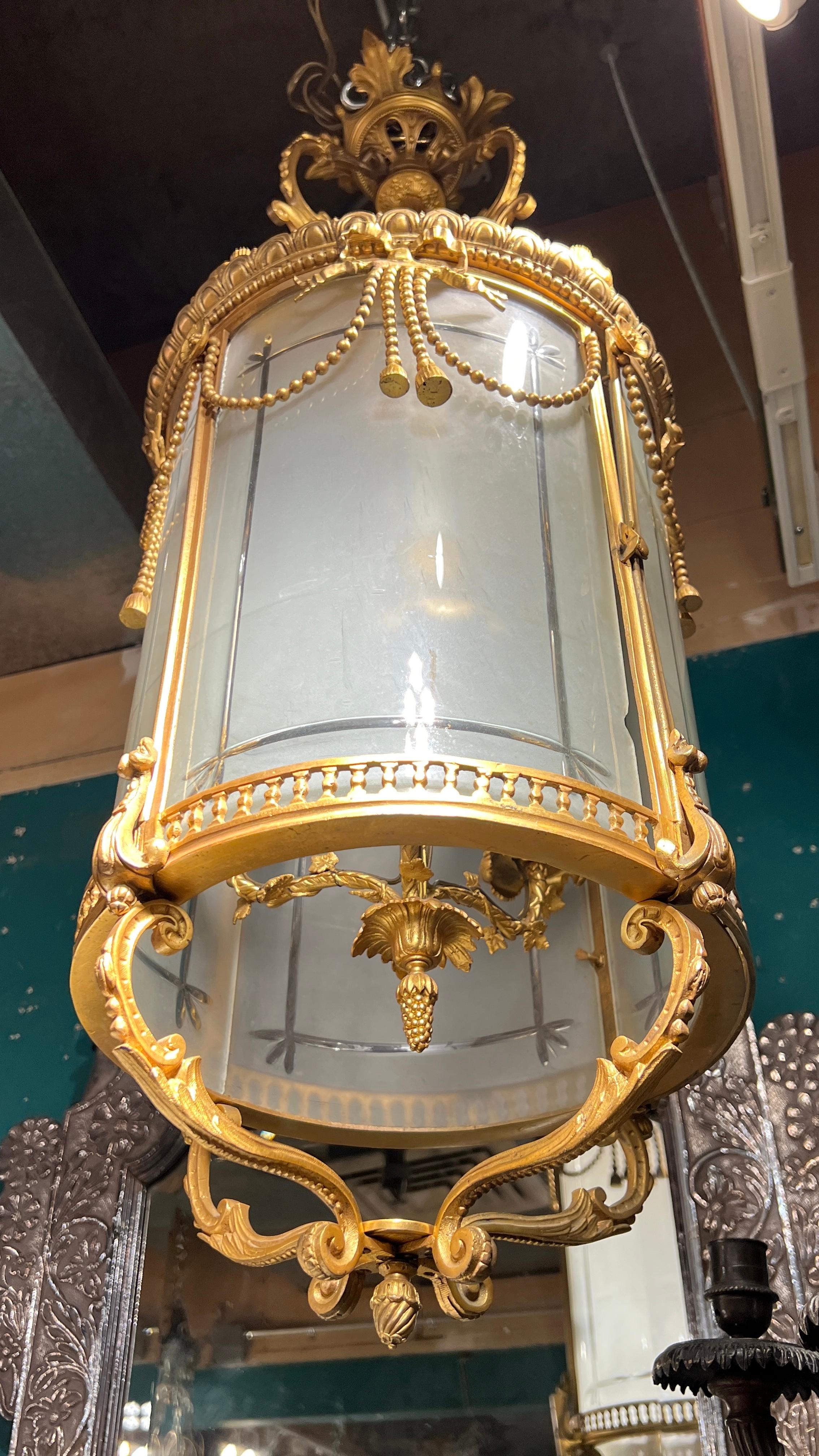 20th Century Antique French Gilt Bronze Lantern in the  Louis XVI Style For Sale