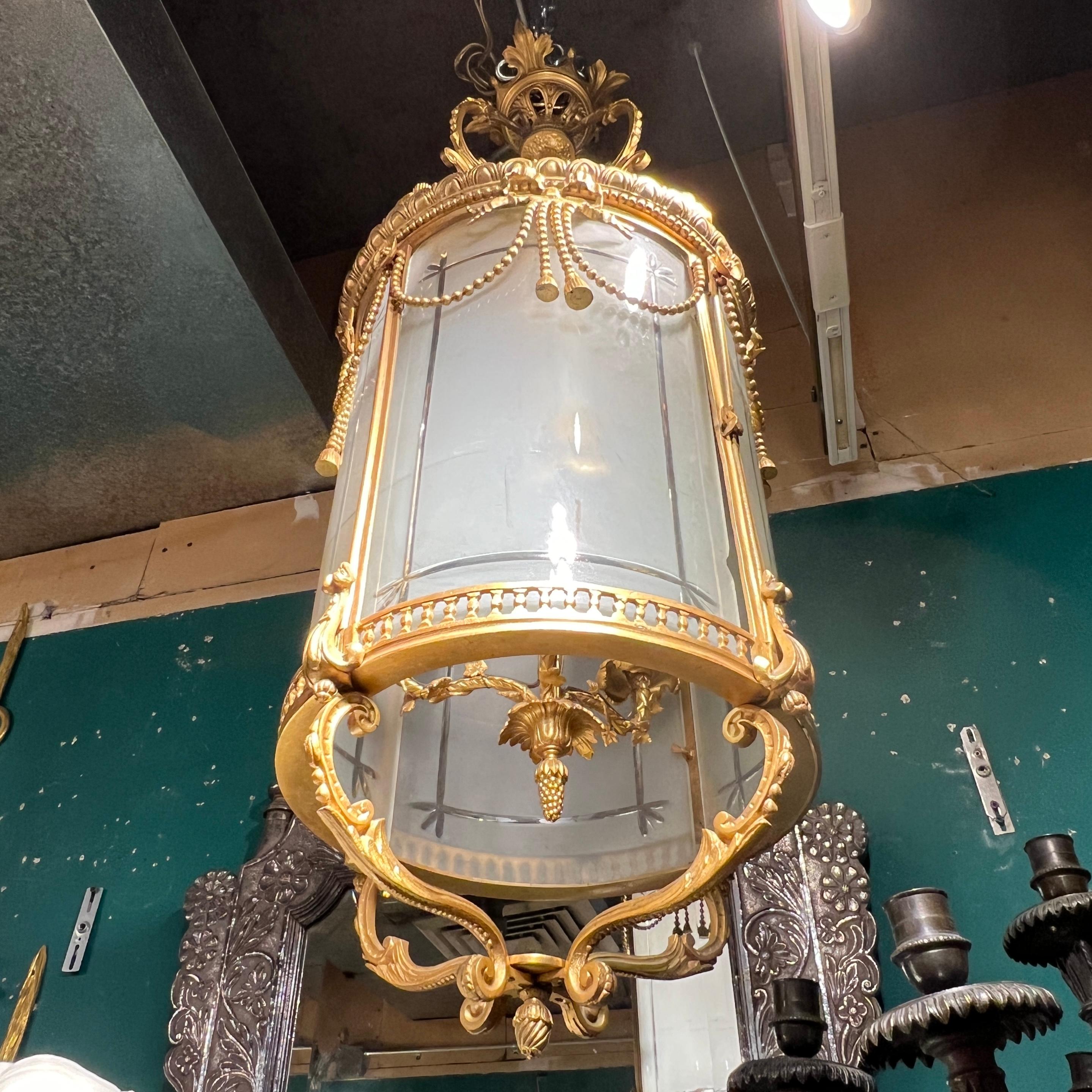 Antique French Gilt Bronze Lantern in the  Louis XVI Style For Sale 1