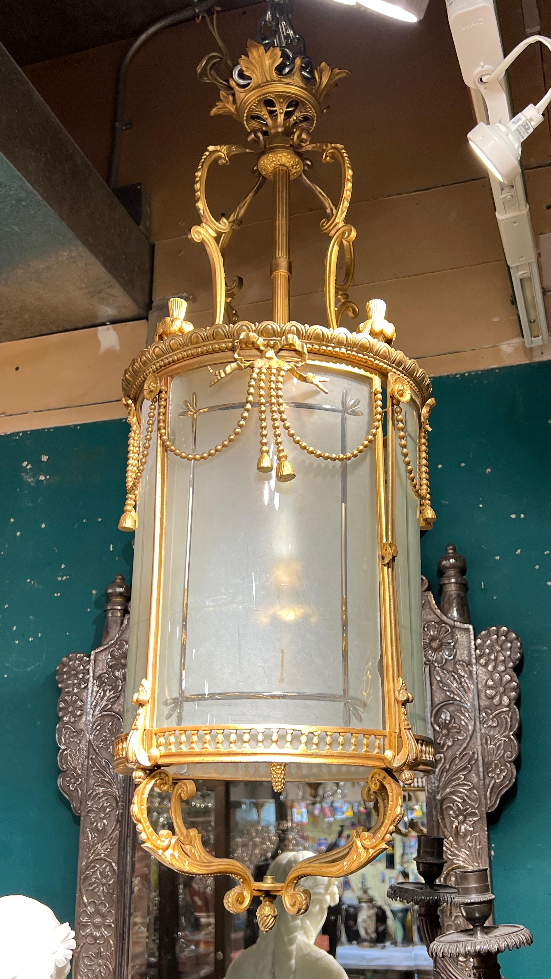 Antique French Gilt Bronze Lantern in the  Louis XVI Style For Sale 2