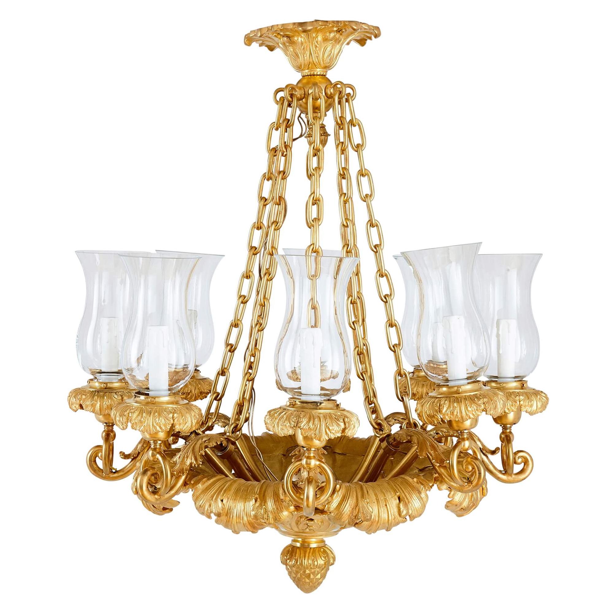 Lustre français ancien Louis Philippe en bronze doré