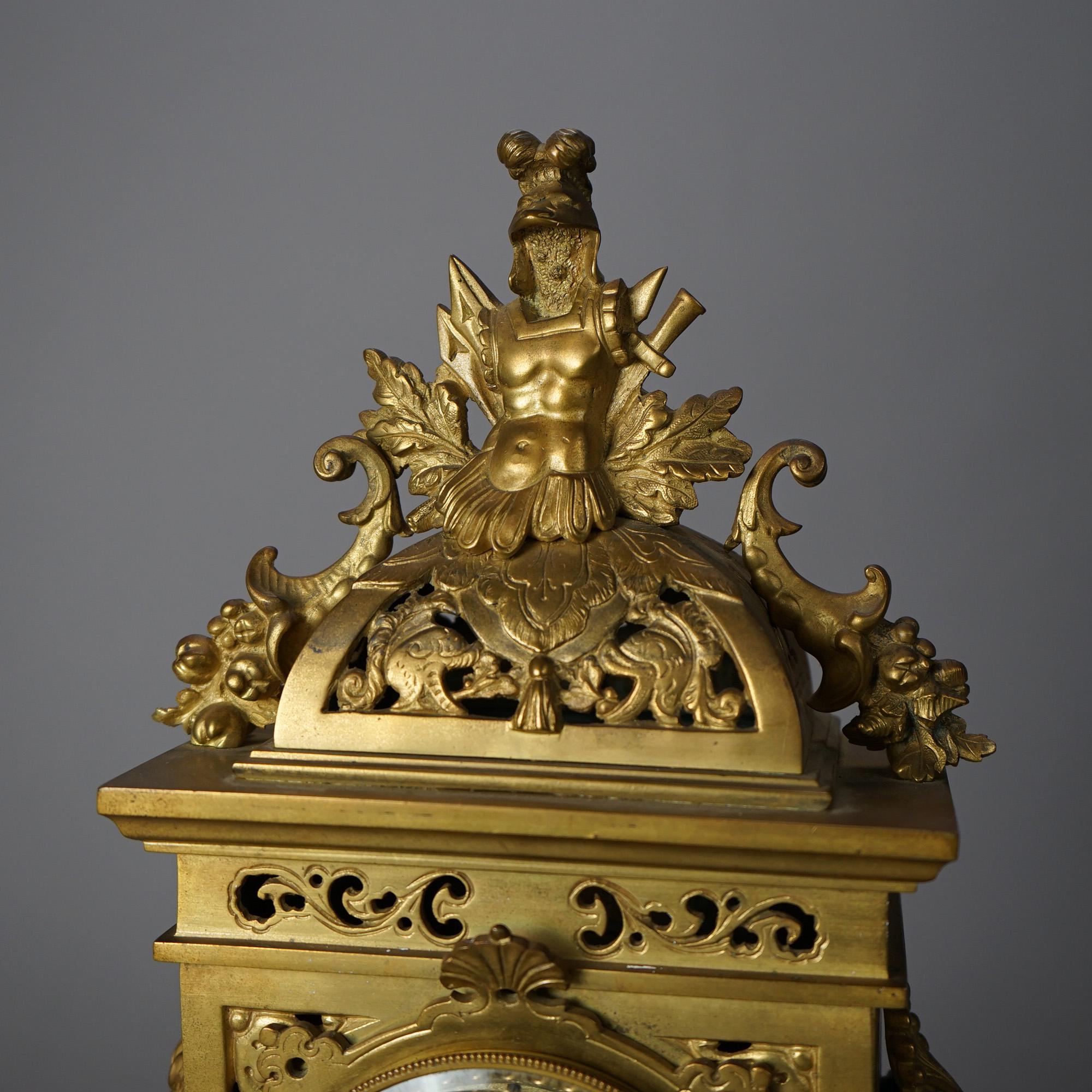 Cast Antique French Gilt Bronze Mantel Clock, 19th Century