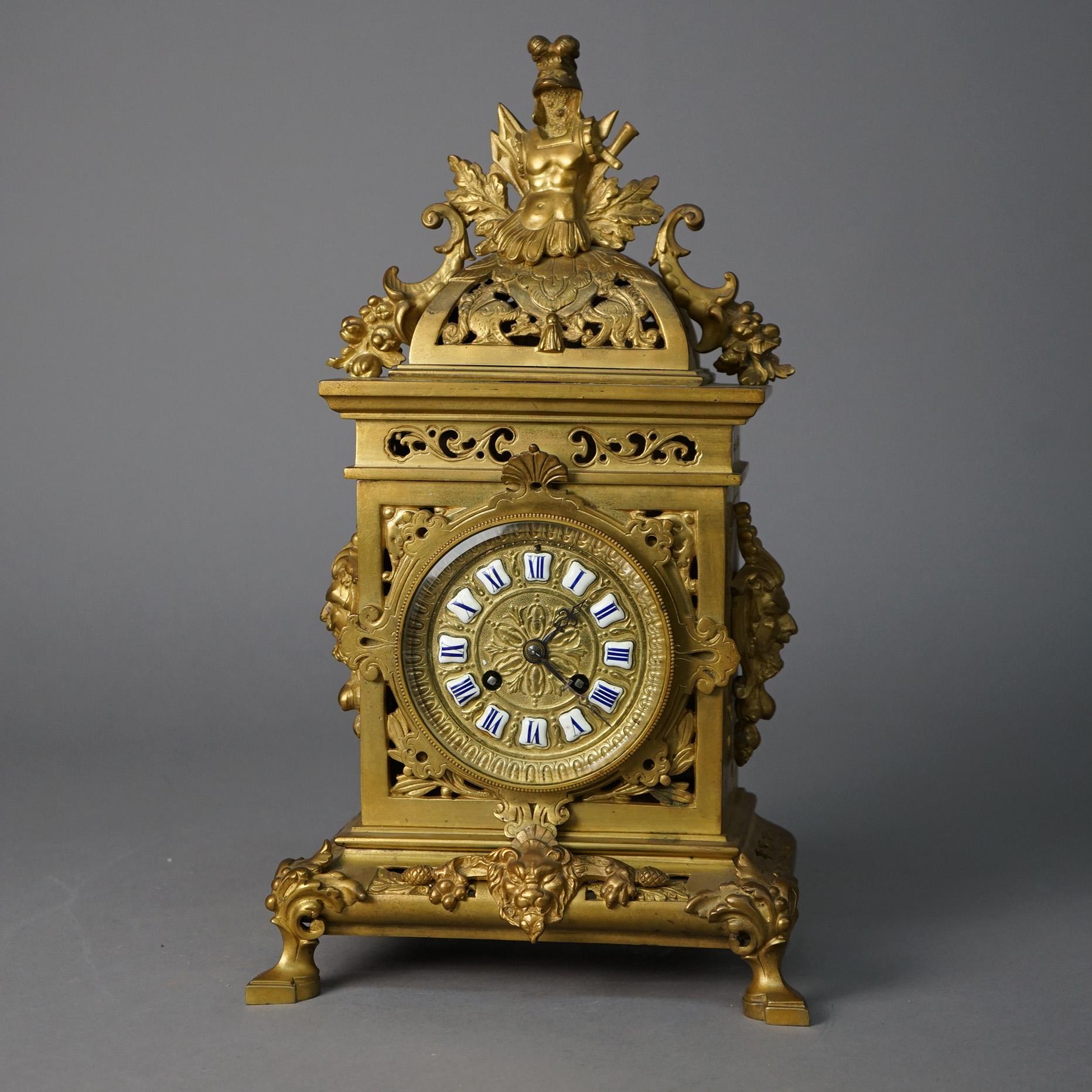 Antique French Gilt Bronze Mantel Clock, 19th Century In Good Condition In Big Flats, NY