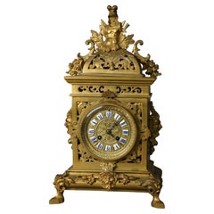 Horloge de cheminée ancienne en bronze doré, 19ème siècle