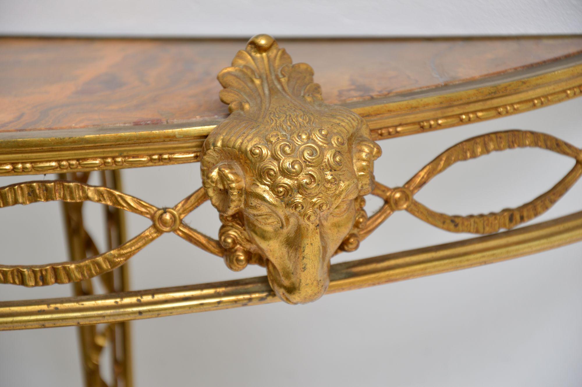 Antique French Gilt Bronze Marble Top Wall Mounting Console Table 5