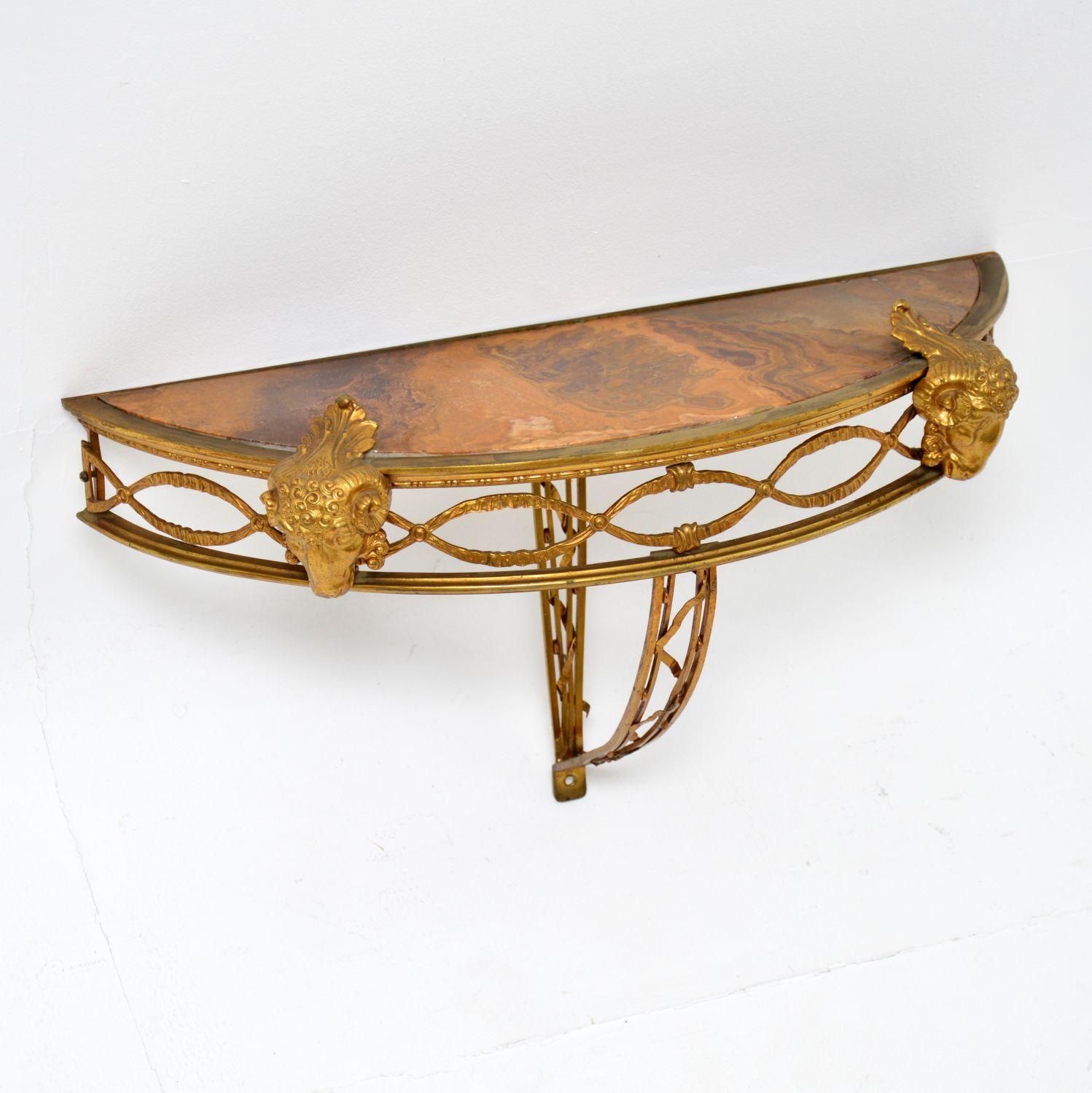 Louis XV Antique French Gilt Bronze Marble Top Wall Mounting Console Table