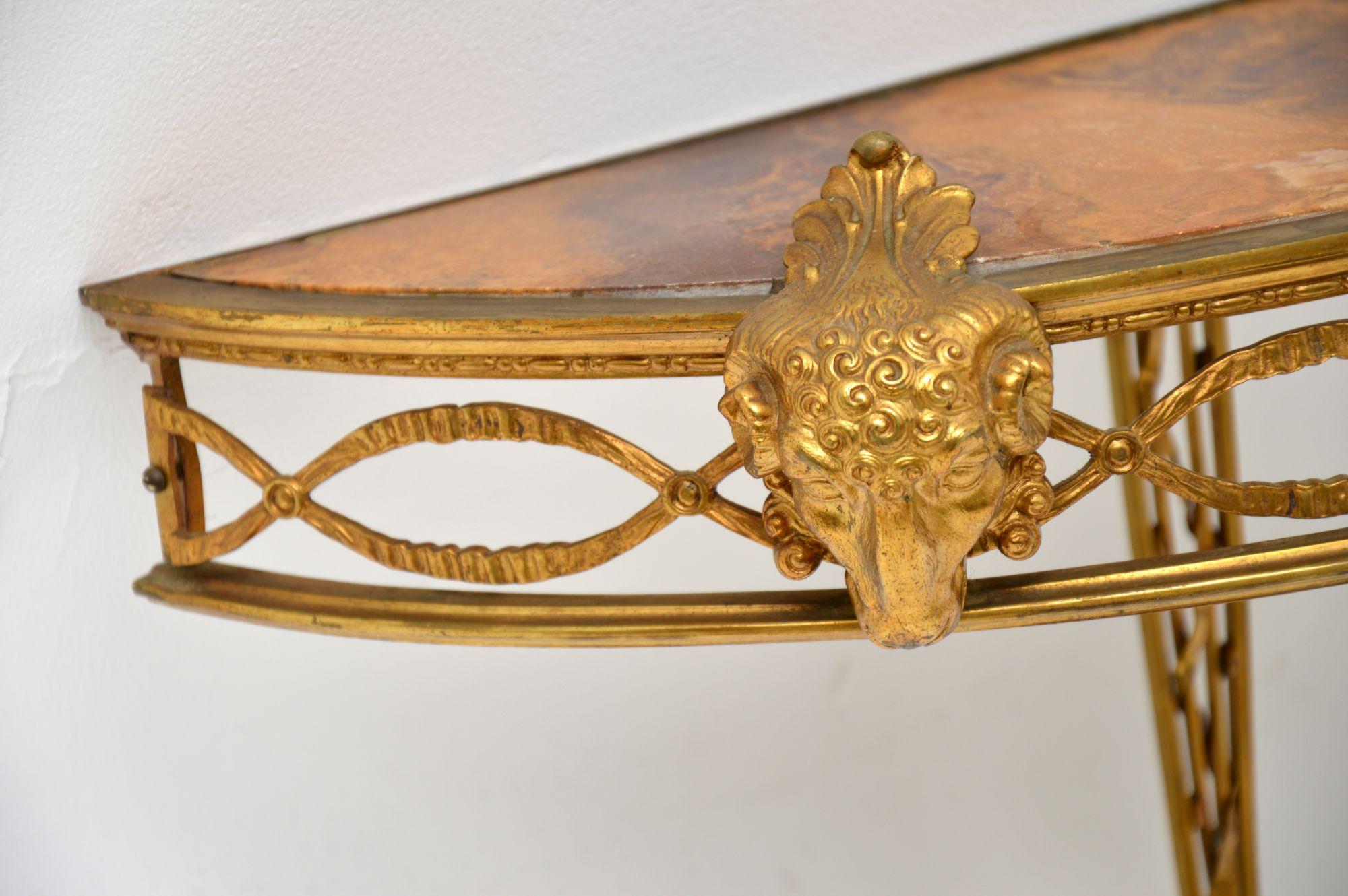 Antique French Gilt Bronze Marble Top Wall Mounting Console Table In Good Condition In London, GB