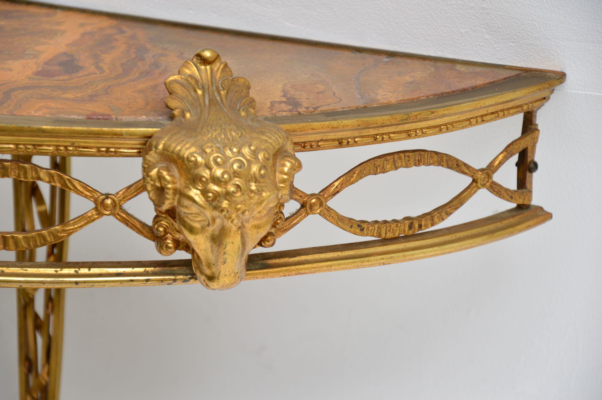 Late 19th Century Antique French Gilt Bronze Marble Top Wall Mounting Console Table