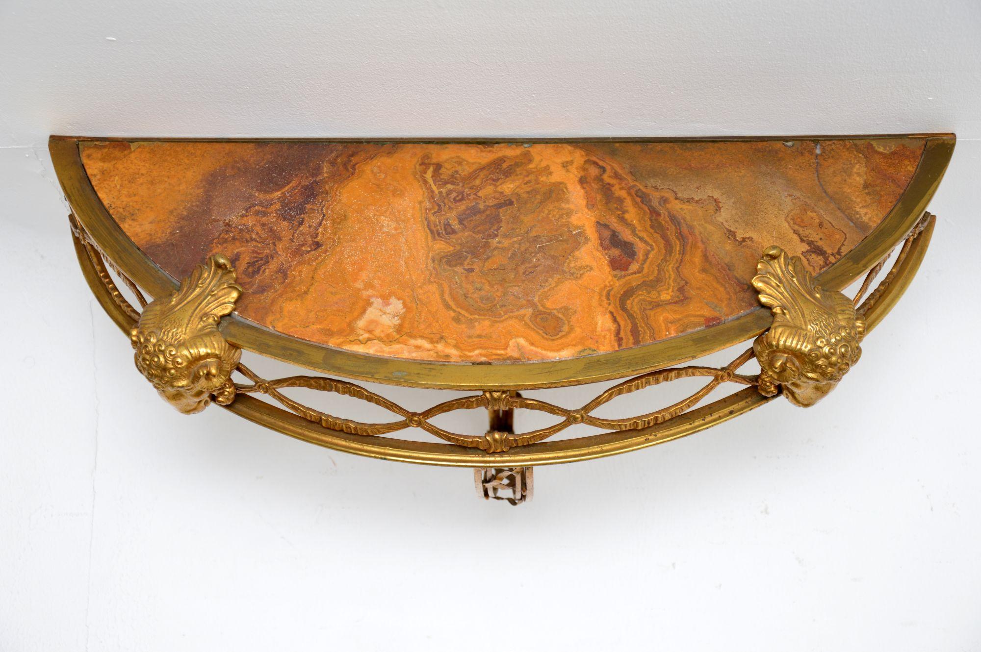 Antique French Gilt Bronze Marble Top Wall Mounting Console Table 3