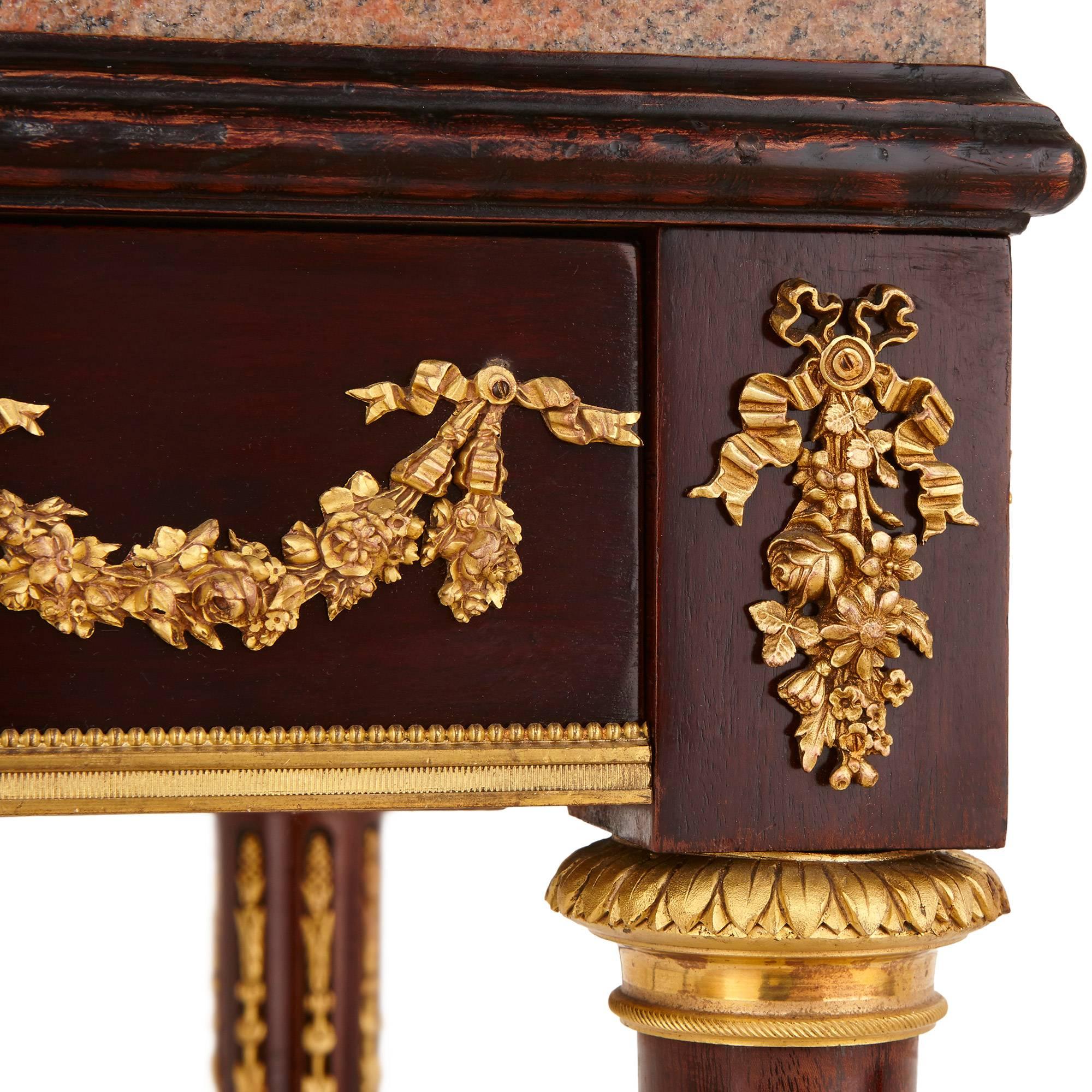 19th Century Antique French Gilt Bronze-Mounted Mahogany Side Table For Sale
